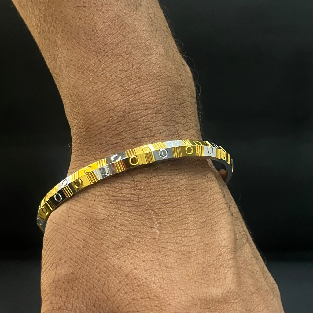 Silver Mens Kada Two Tone