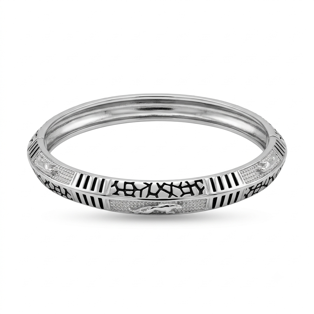 Silver Mens Kada Premium Jaquar Textured 925
