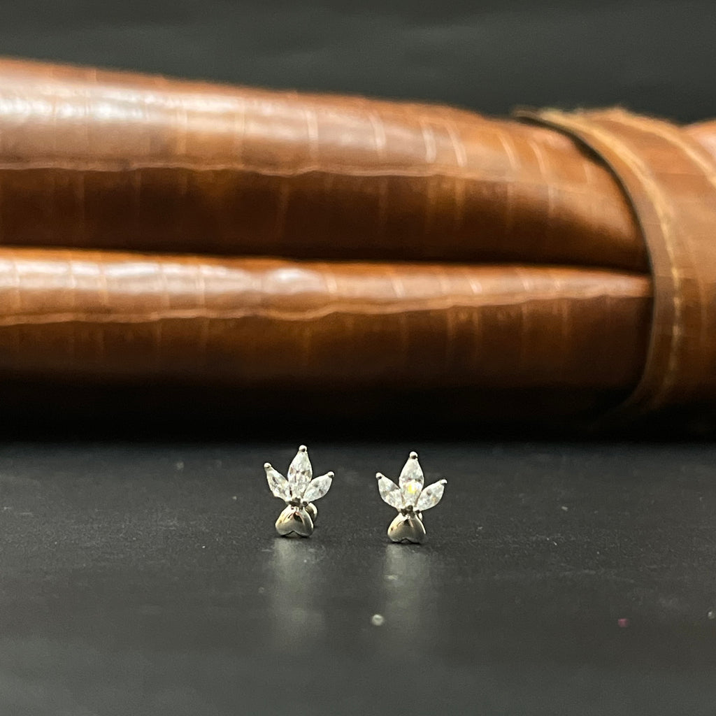 Silver Second Studs Herat Leafs Rosegold