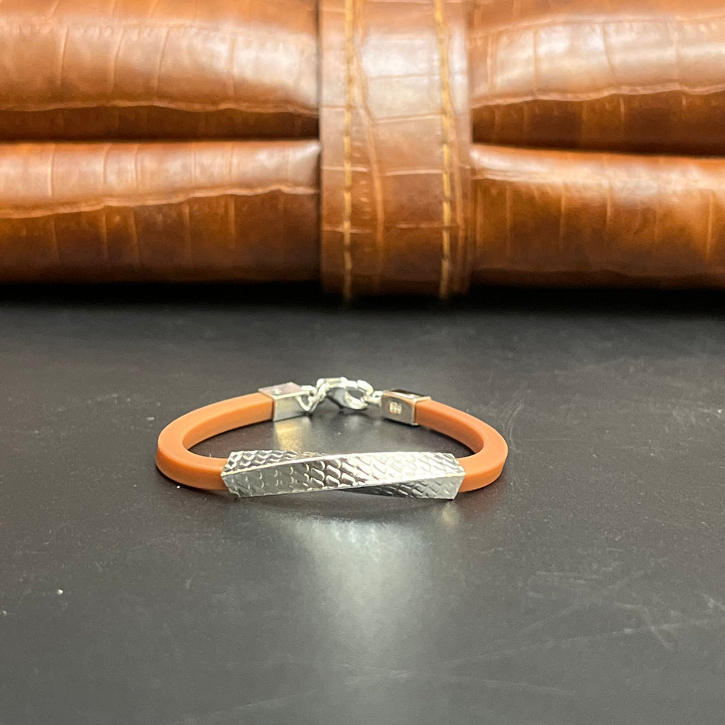 Silver Kids Bracelet Twist Textured Orange Band 925