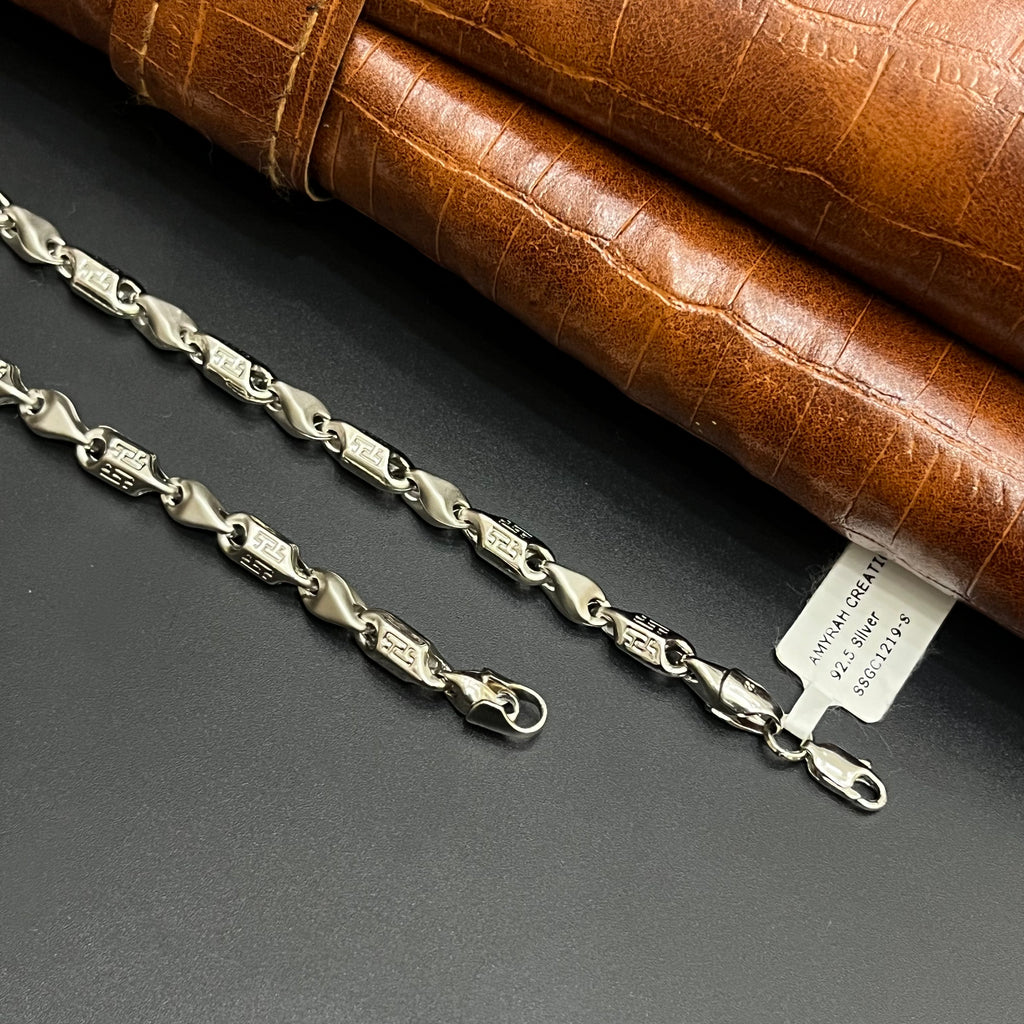 Silver Mens Chain Greek Key Signature Mat Finish 925