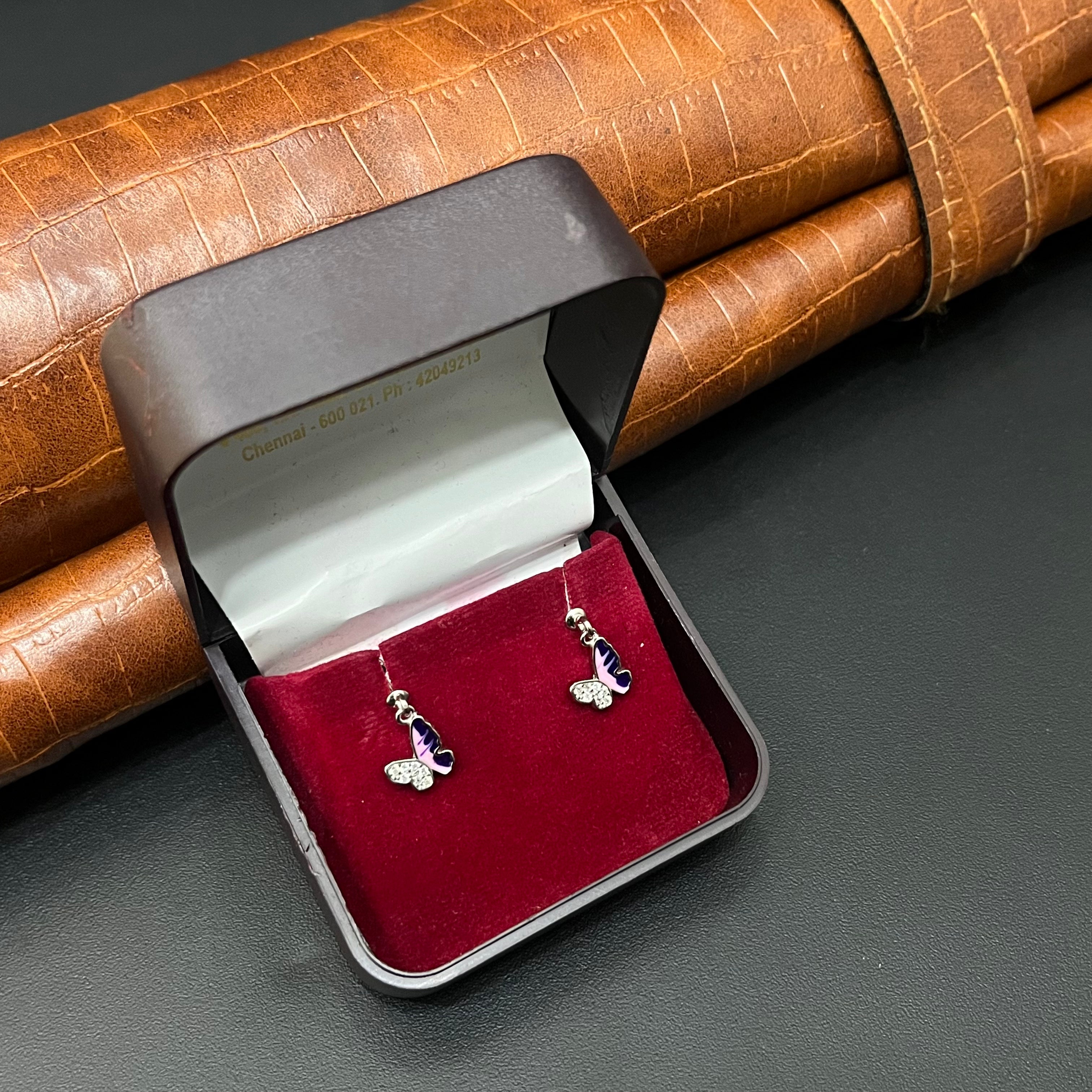 Silver Helix Studs Zicron Stones & Butterfly