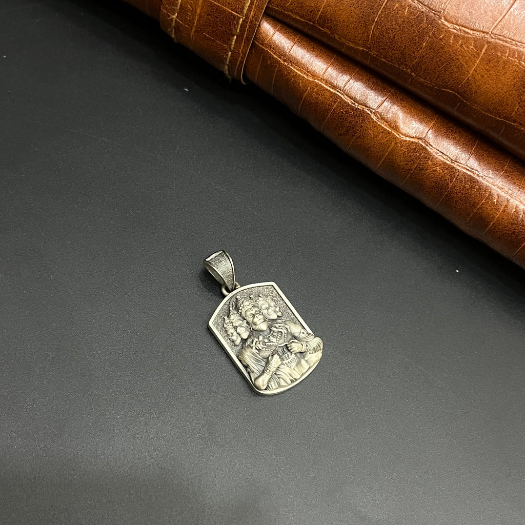 Silver Pendant Antique 5 Face Hanuman Open Heart 925