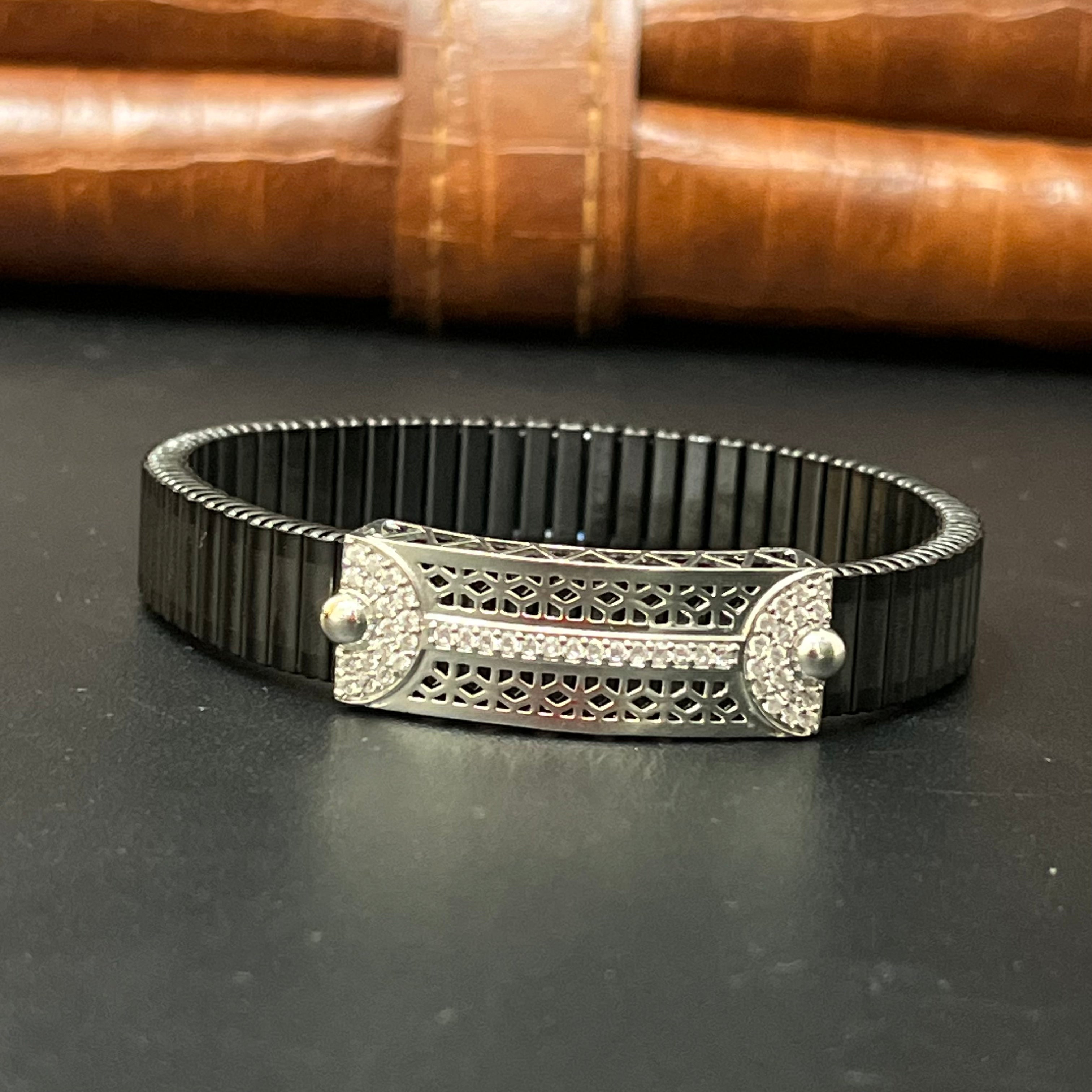 Silver Mens Flexible Bracelet Laser Cut 925