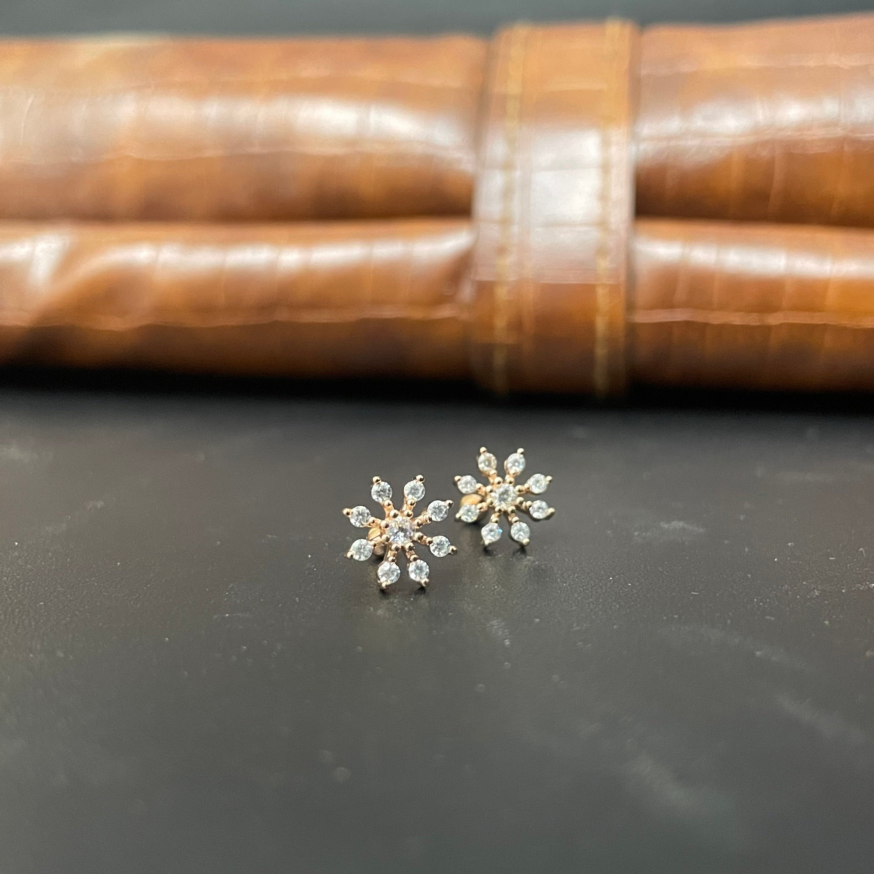 Silver Second Stud Snow Flake Rose Gold
