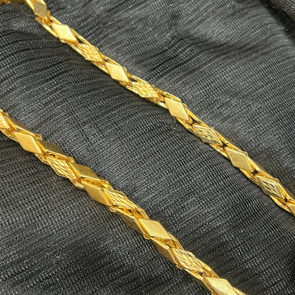 Silver Mens Chain Kathli Diamond Cut Link Lock Gold FInish 925