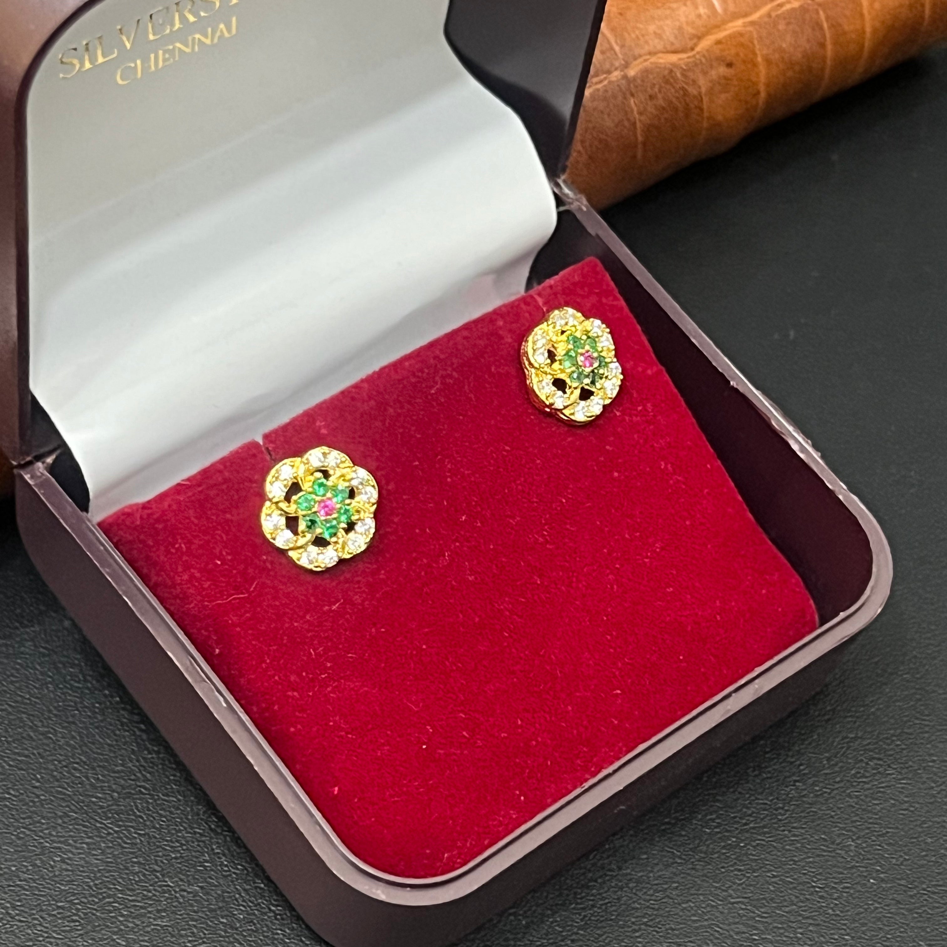 Silver Ladies Stud Multi Colour Gold Finished 92.5