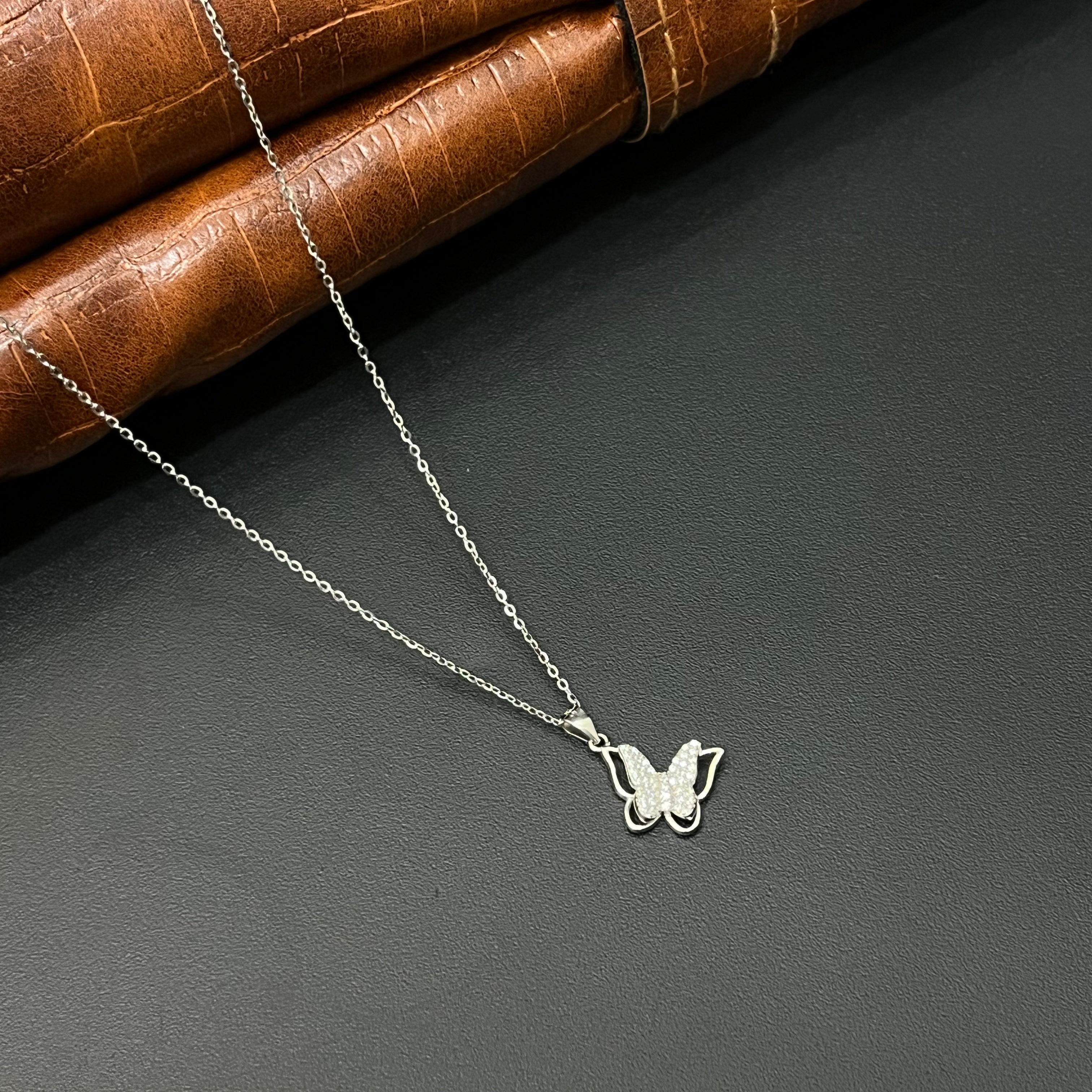 Silver Ladies Chain Butterfly 2lines
