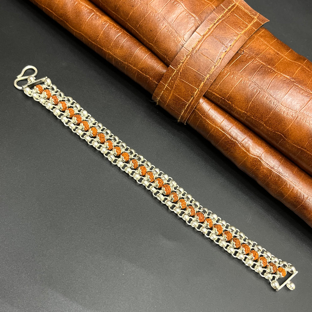 Silver Mens Bracelet Rudraksh Beeds Premium Finish 925