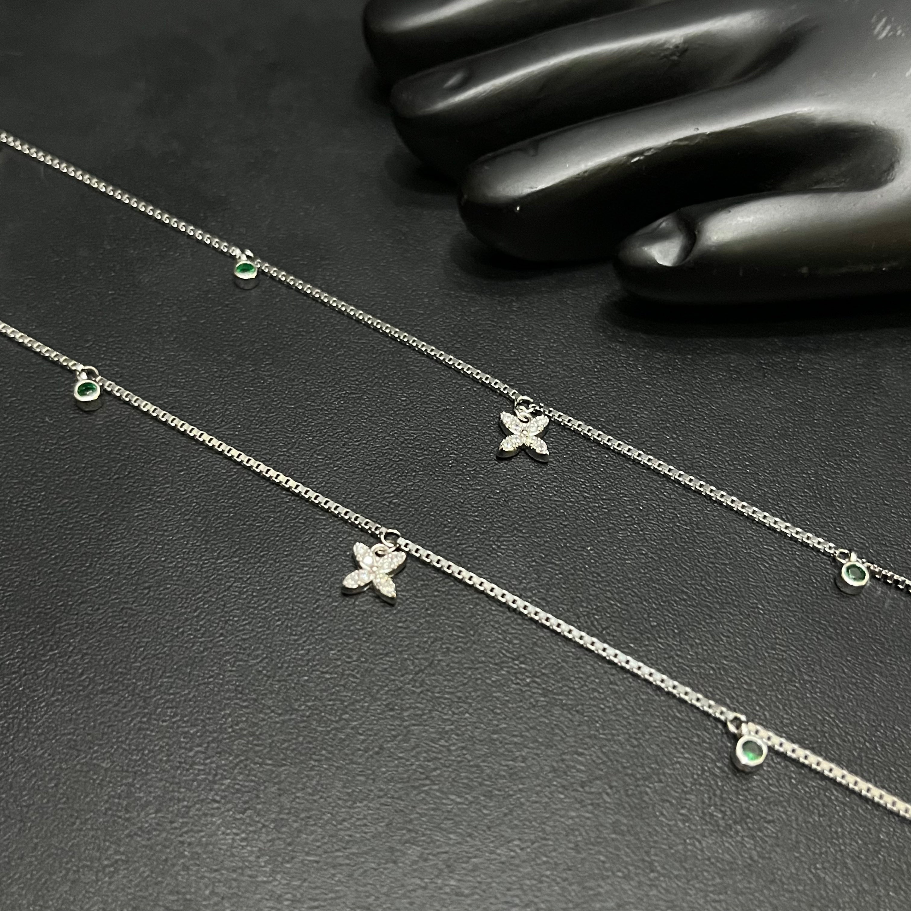 Silver Ladies Anklet Butterfly Grace Green Stone 925
