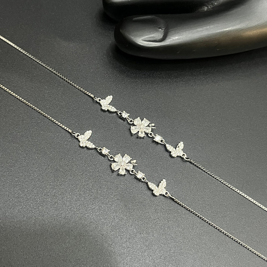 Silver Ladies Anklet Petal Butterfly Charms 925