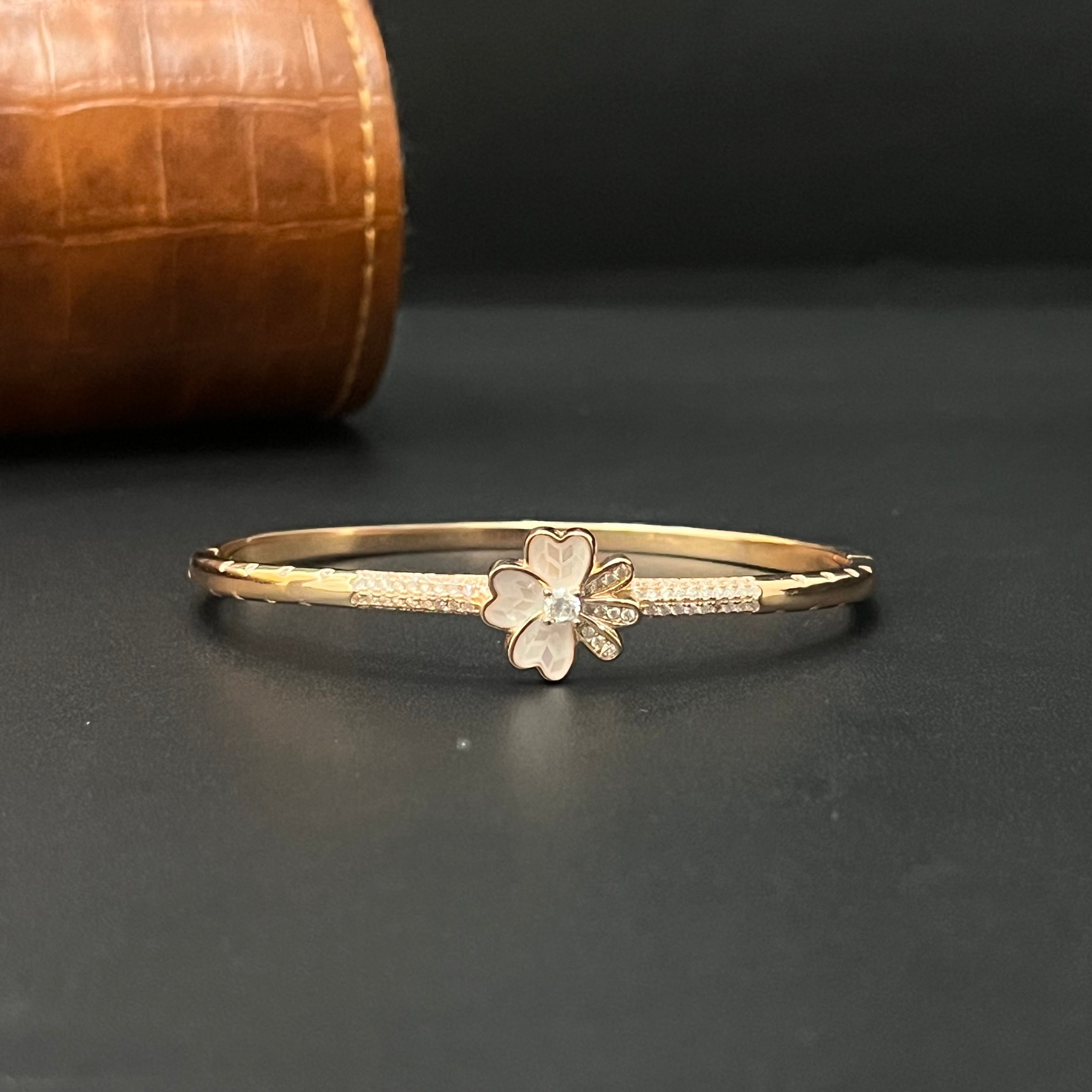 Silver Ladies Kada Flower White Rosegold