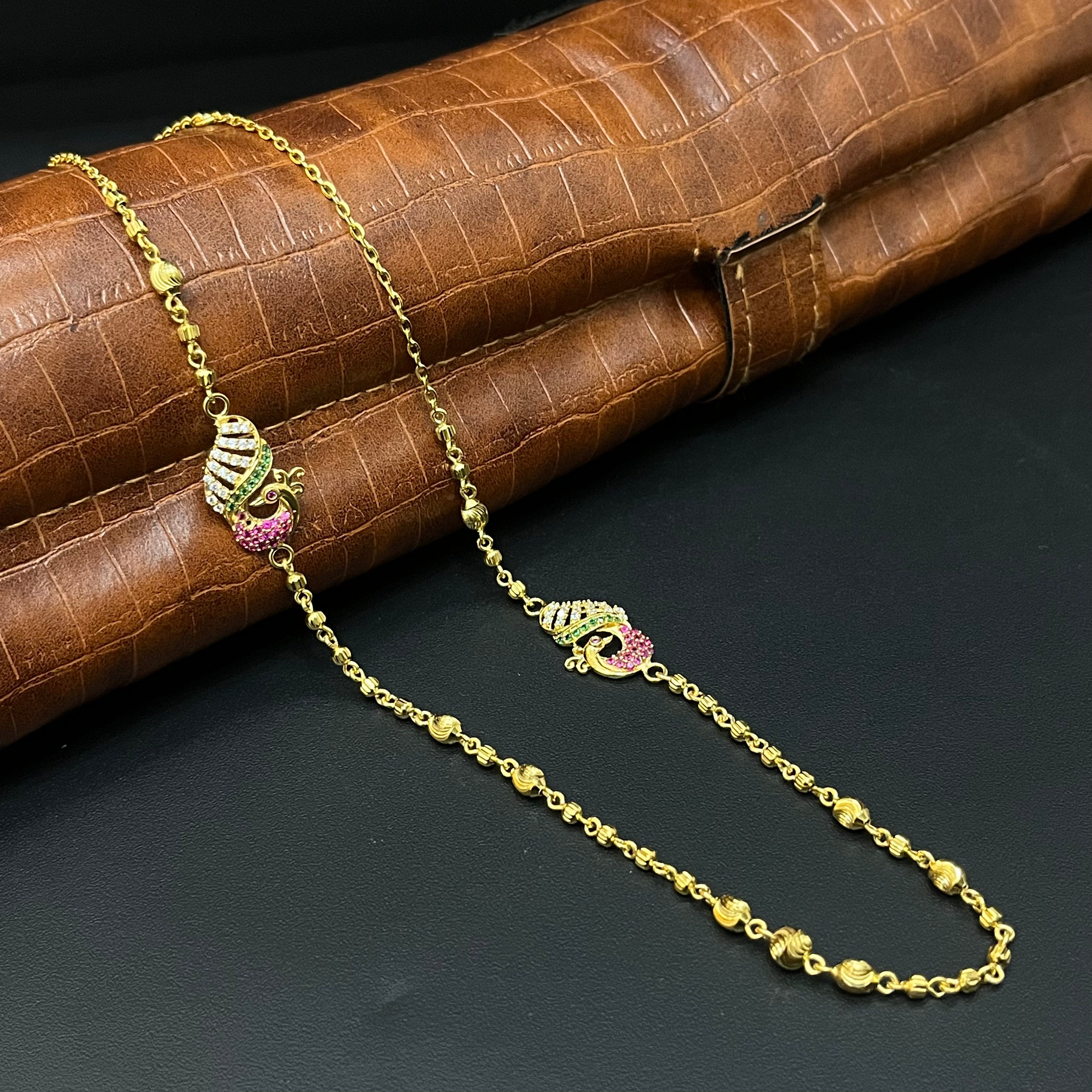 Silver Gold Finished Peacock r Chain Greenz Cz