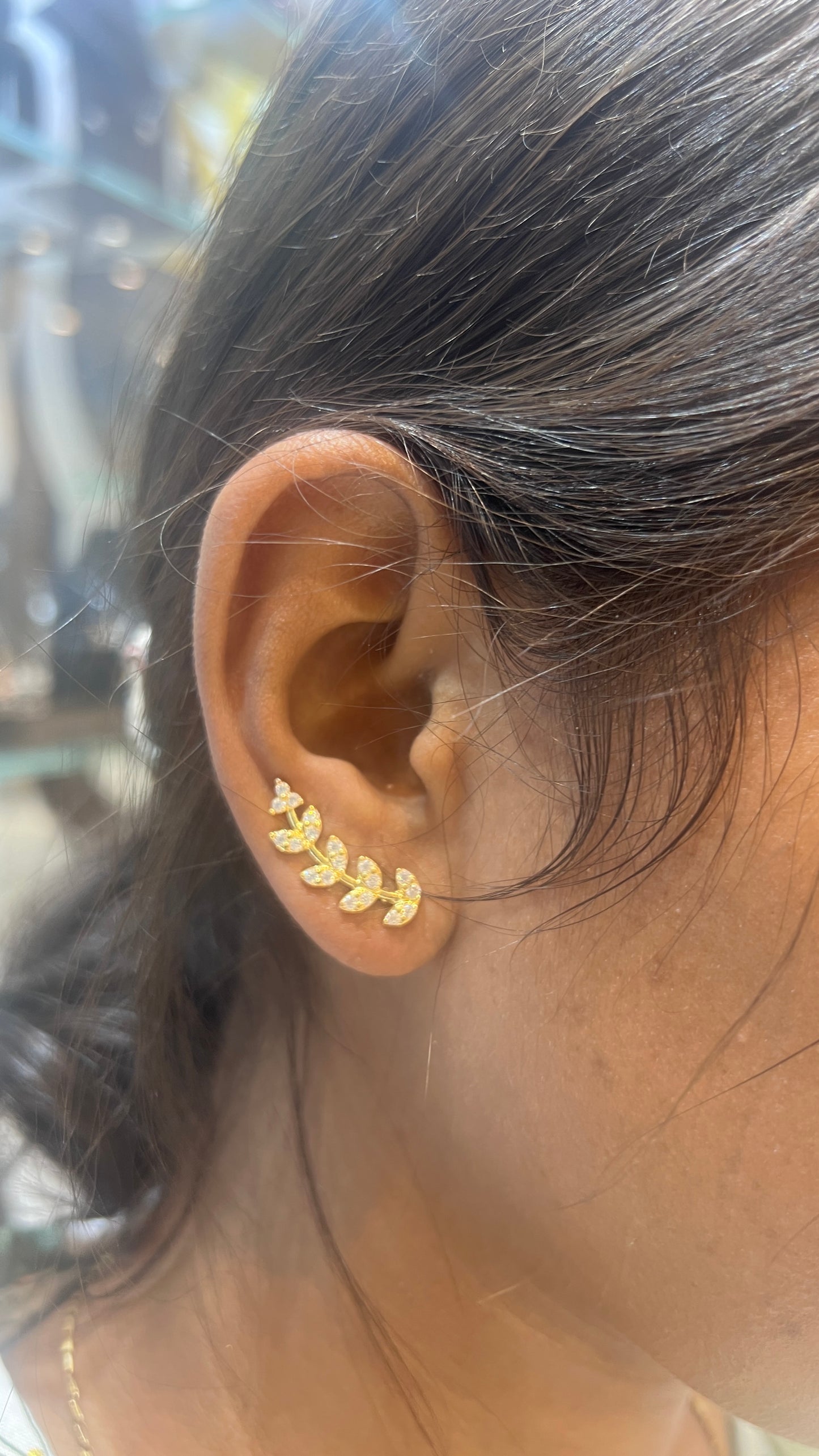 Silver Ear cuffs Gold Finished Leaf AD