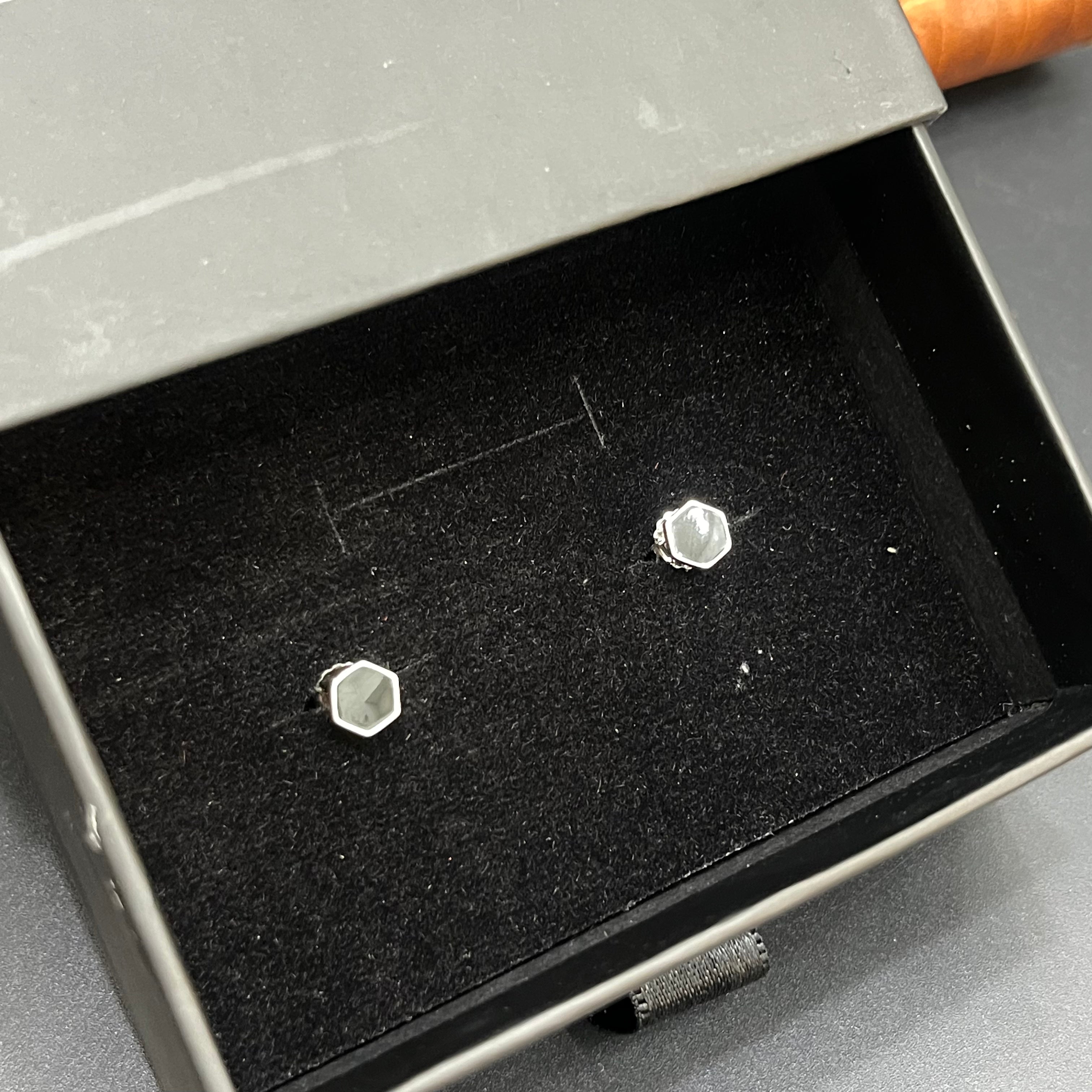 Silver Mens Stud Hexagon Black 925