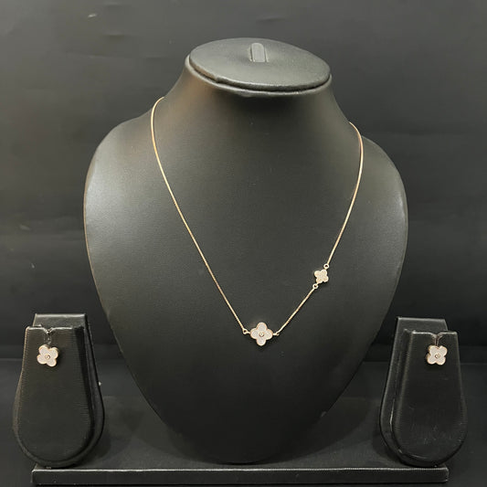 Silver Ladies Pendant Chain & Stud Set Clover Rosegold