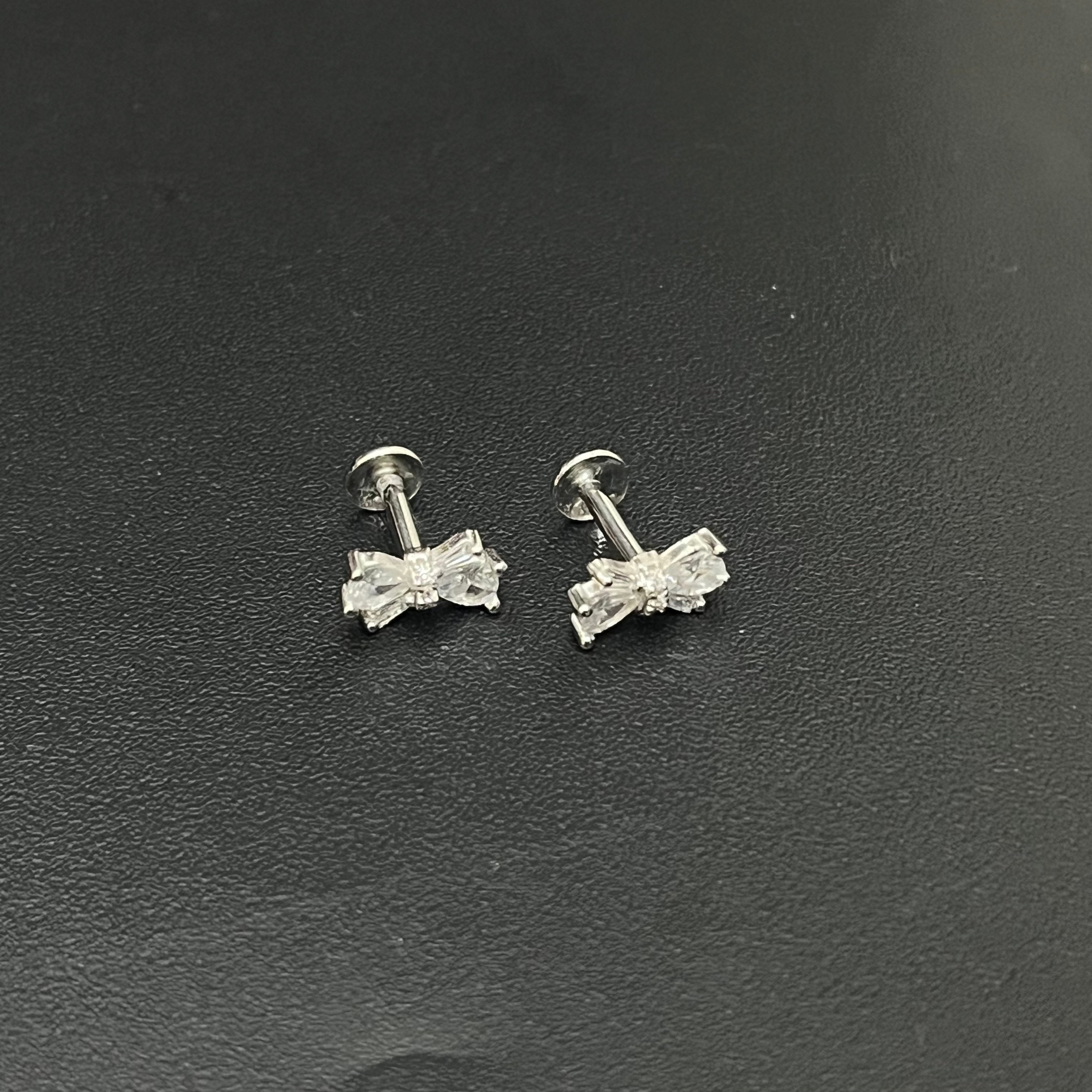 Silver Ladies Stud White Bow
