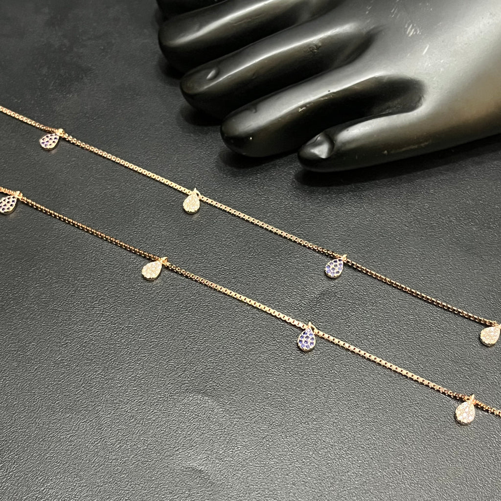 Silver Ladies Anklet Luna Drop Rose Gold M01 925