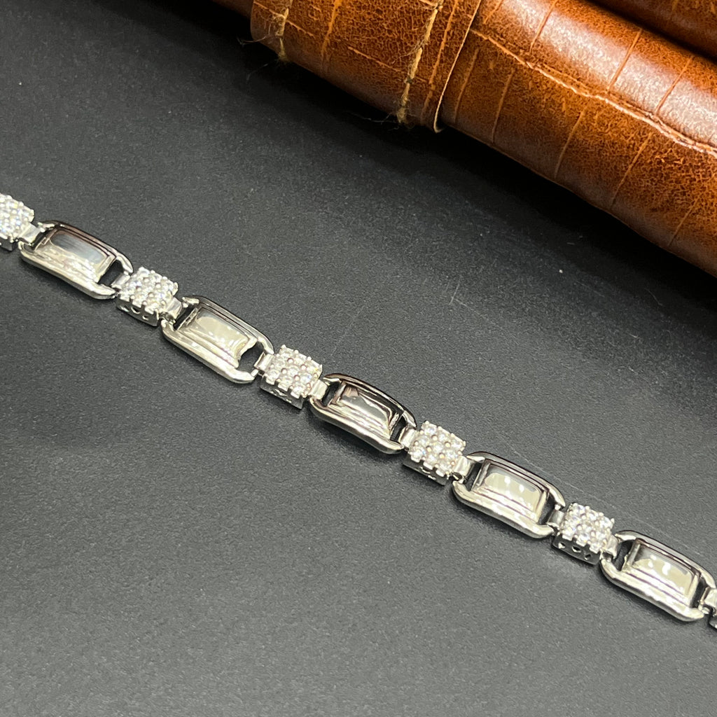 Silver Mens Bracelet Luxe Rectangular Link 925