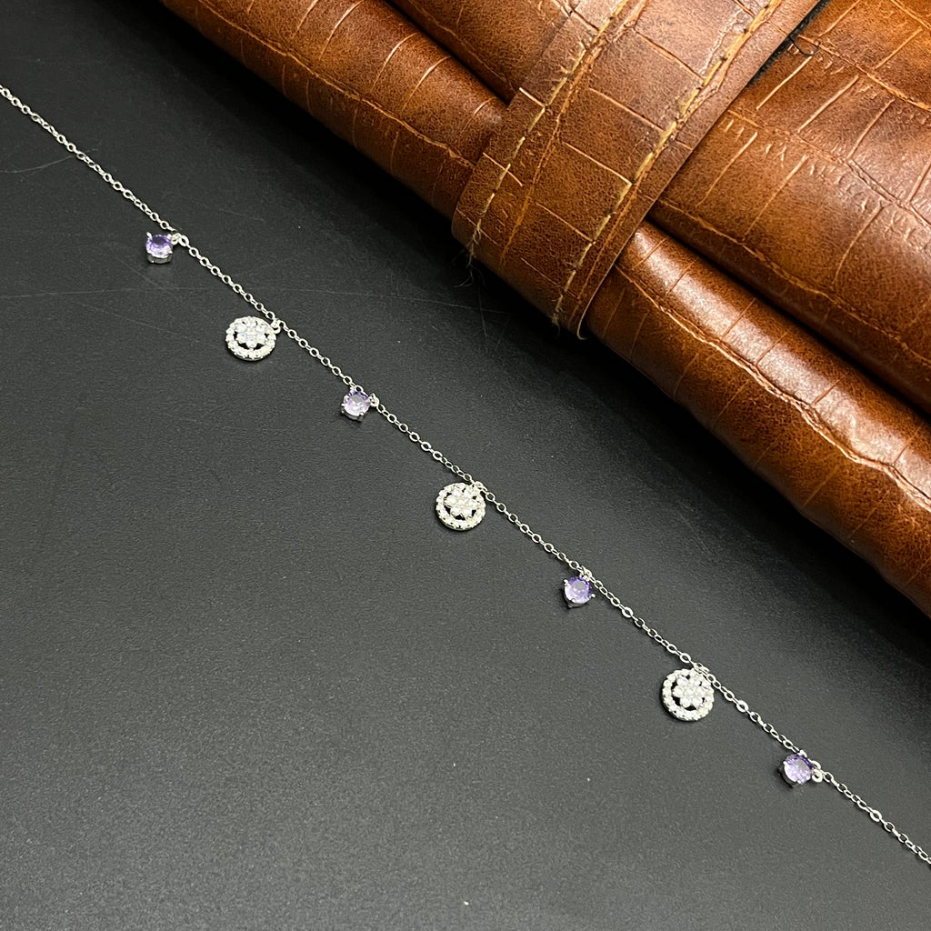 Silver Ladies Pendant Chain Set Purple Crystal Floral Drop 925