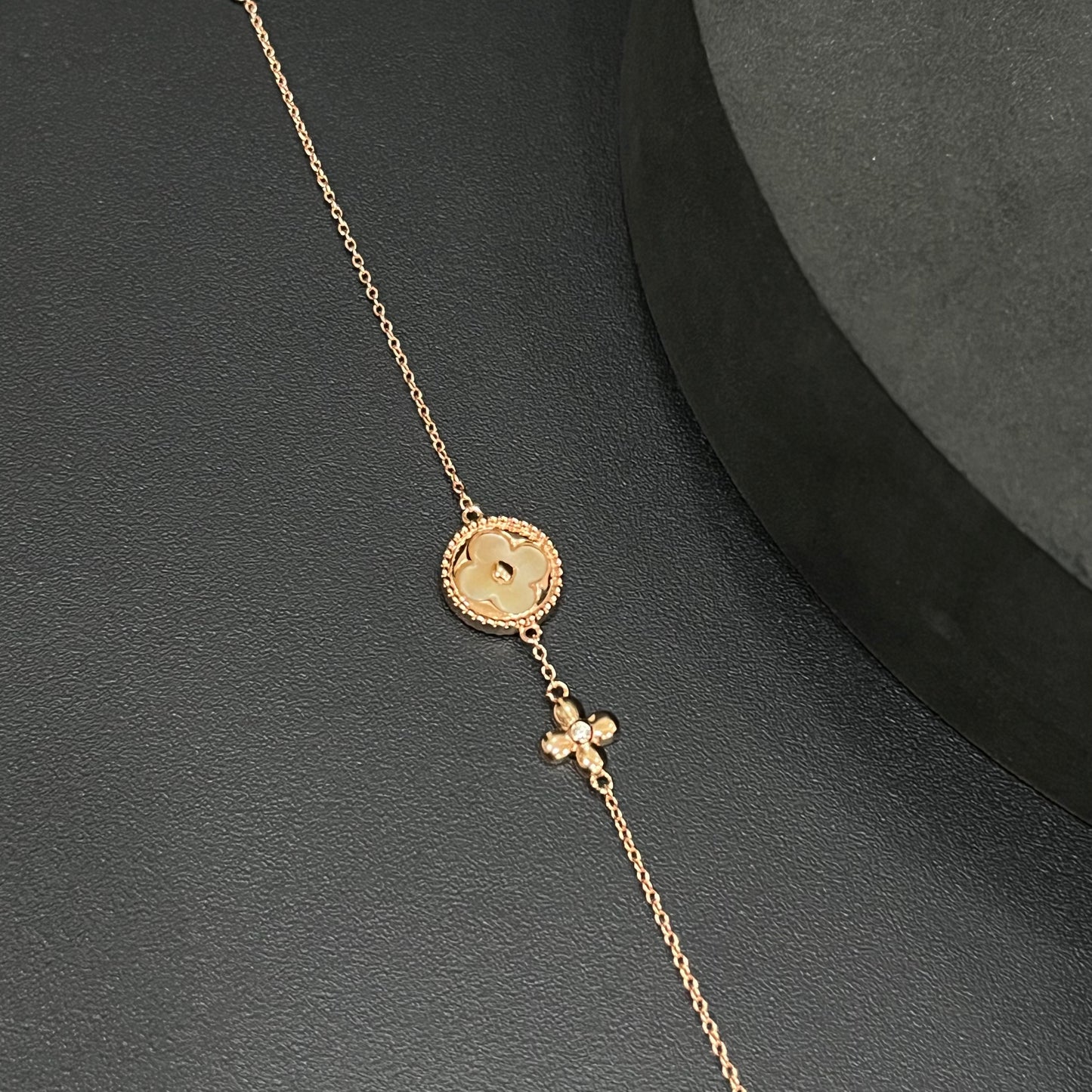 Silver Ladies Bracelet Round Clover Rosegold