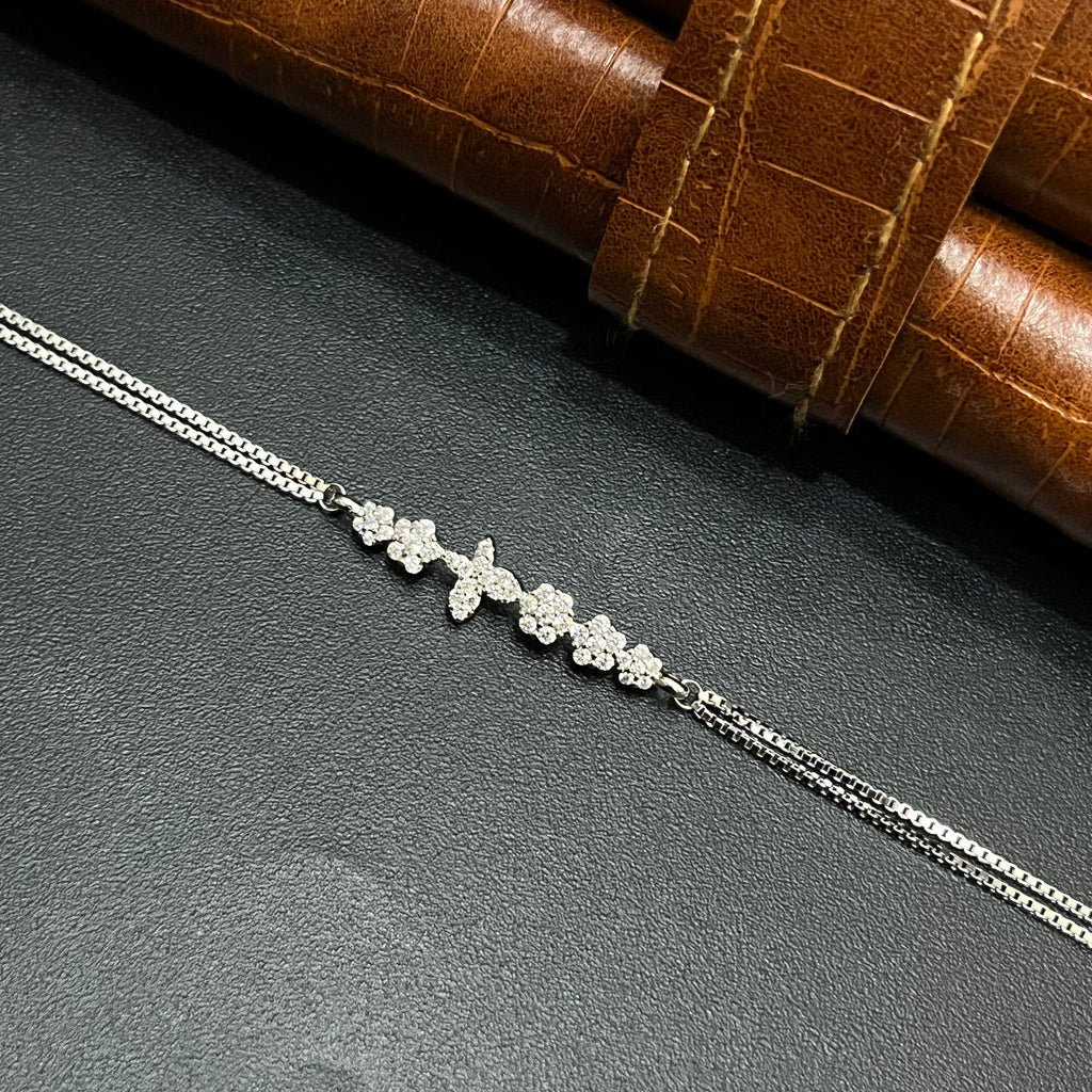 Silver Ladies Bracelet Butterfly White Blossom Two Link 925