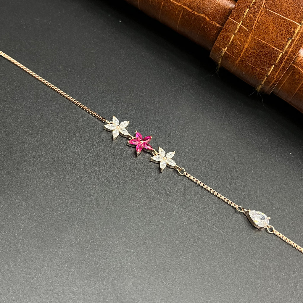 Silver Ladies Bracelet Pink Blossom Twin Star Rose Gold 925