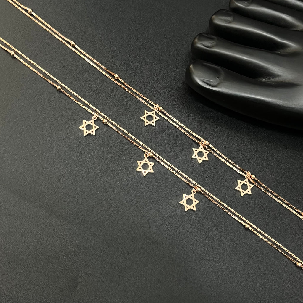 Silver Ladies Anklet Two Line Star Charms RG