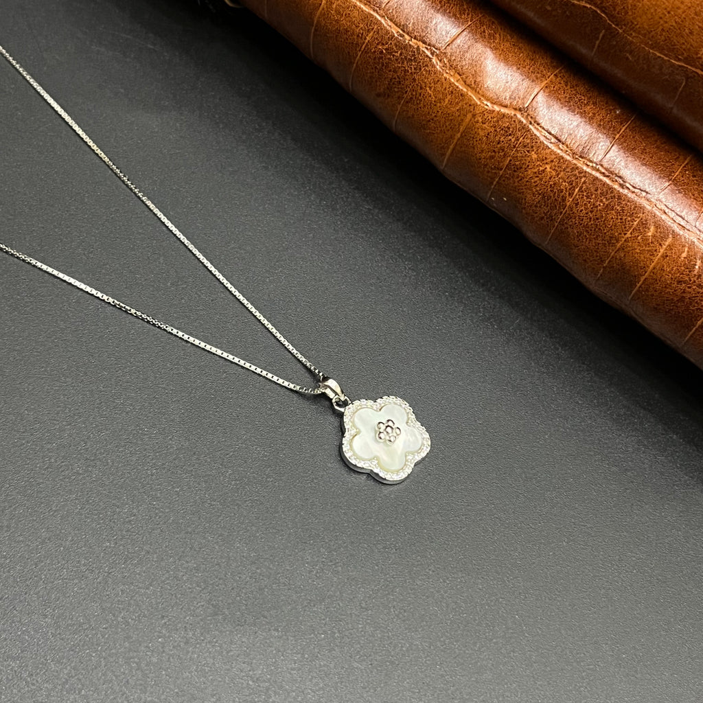 Silver Ladies Pendant Chain Crystal Petal Charms Elegance 925