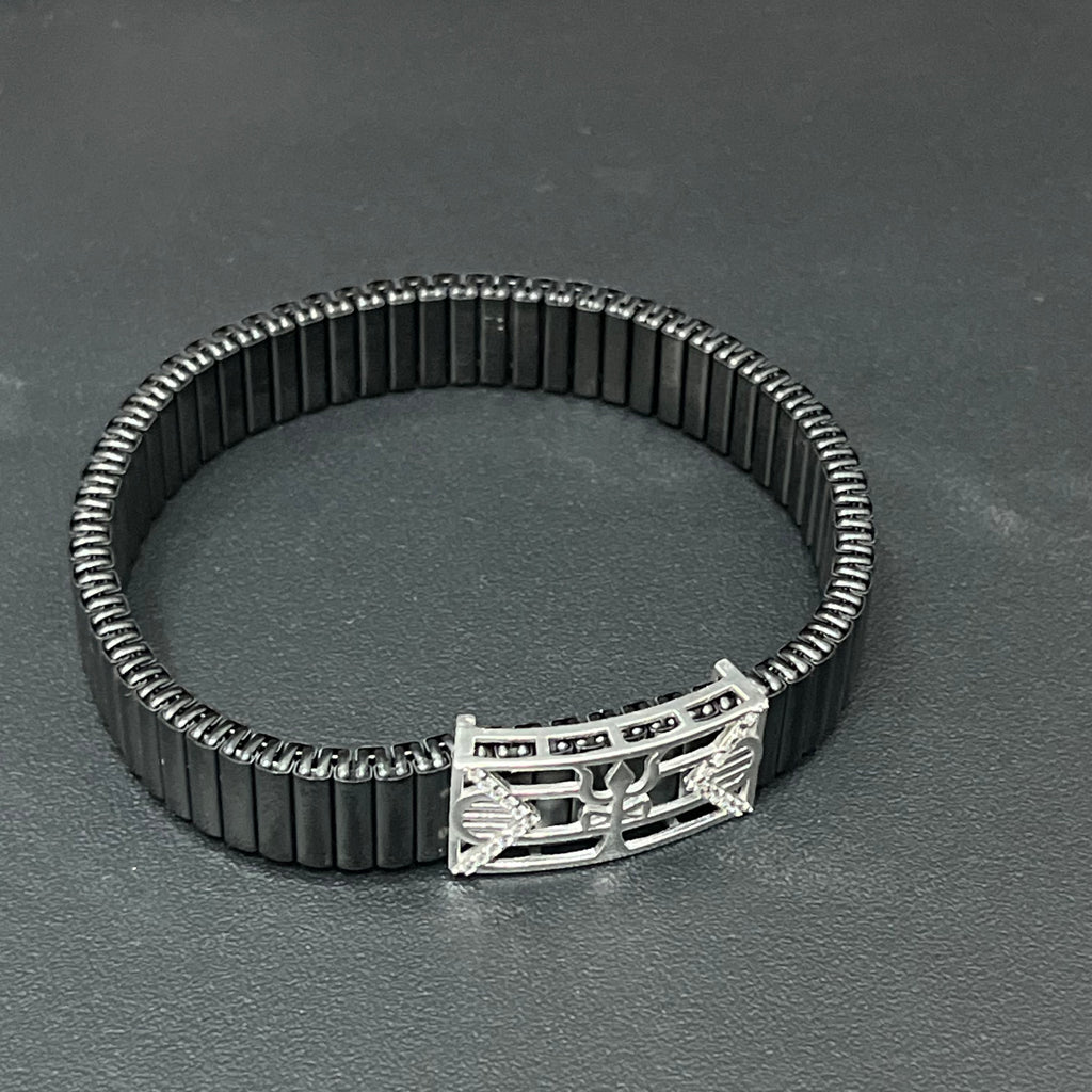 Silver Mens Flexible Bracelet Shiv Trishul