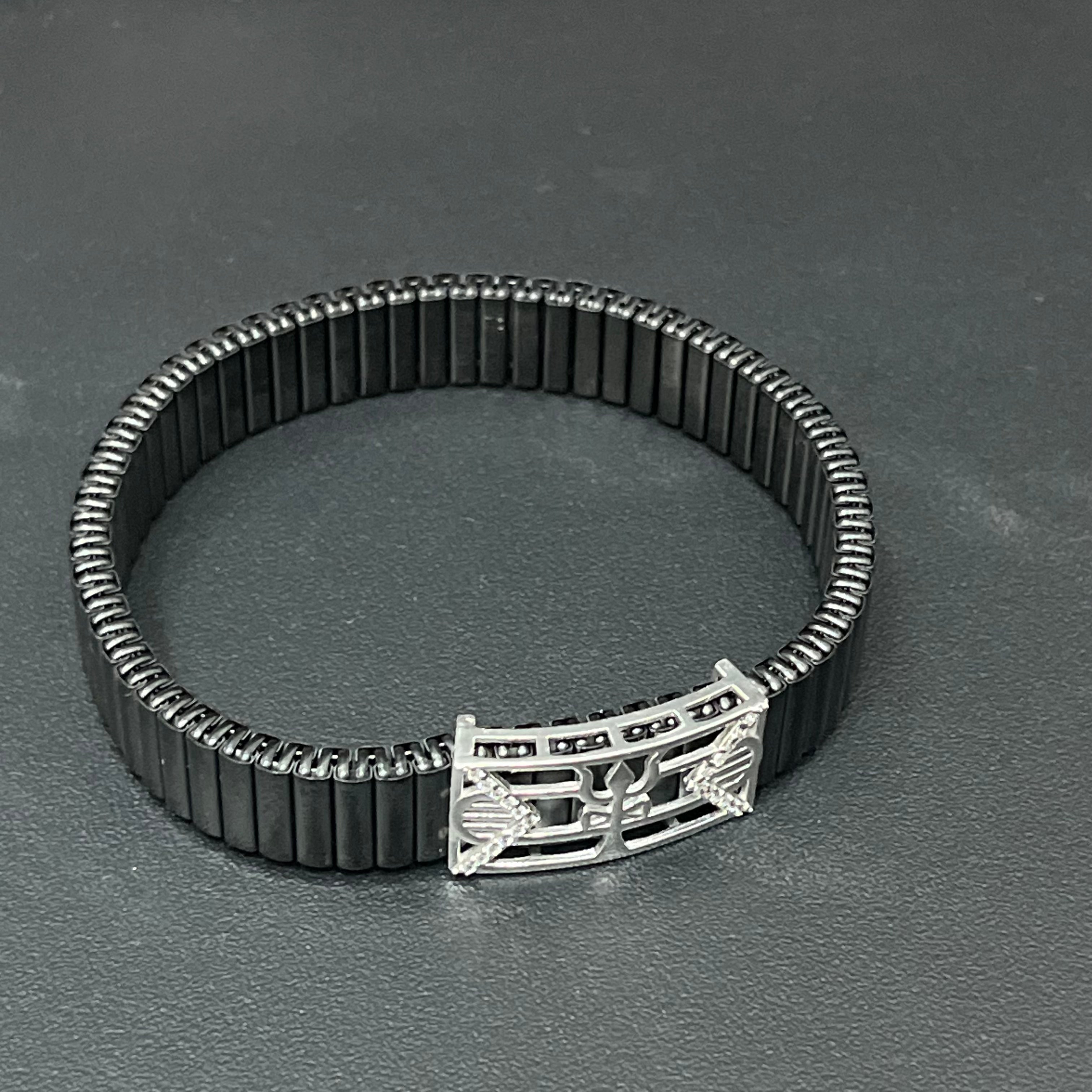 Silver Mens Flexible Bracelet Shiv Trishul