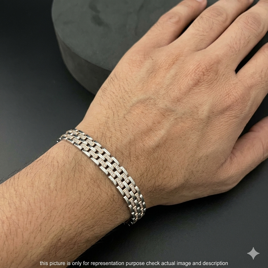 Silver Mens Bracelet Center Two Line
