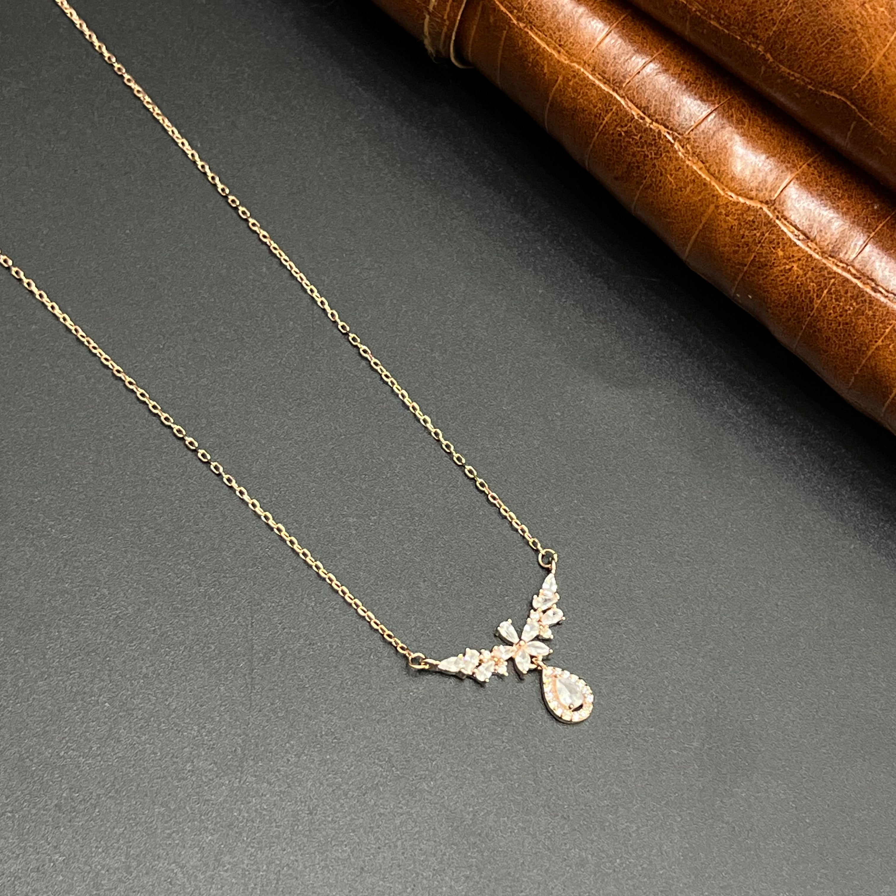Silver Ladies Pendant Chain Elegant Petal Blossom Drop Rose Gold 925