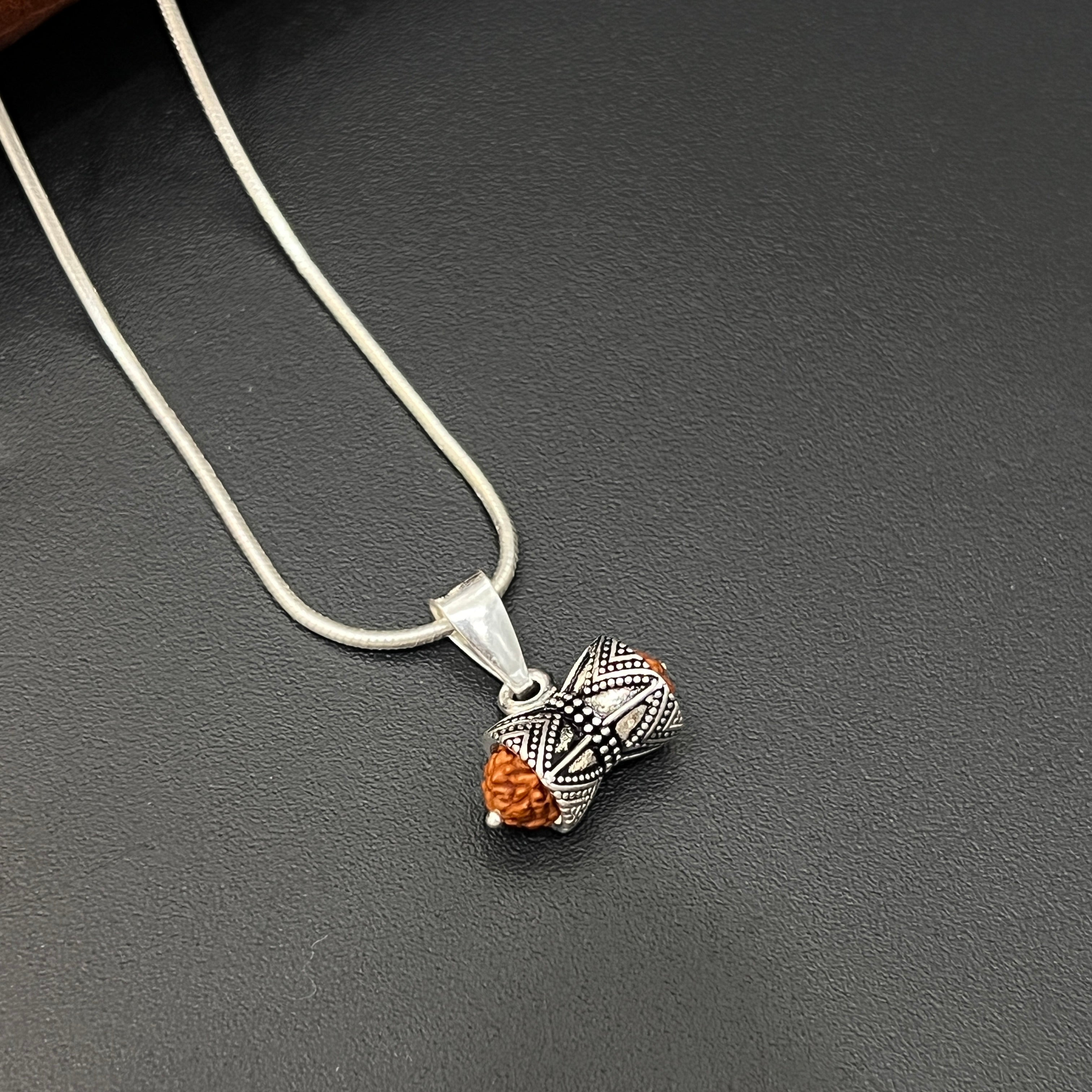 Silver Rudraksha Damru Pendant