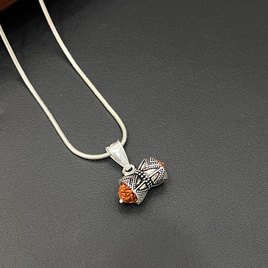 Silver Rudraksha Damru Pendant