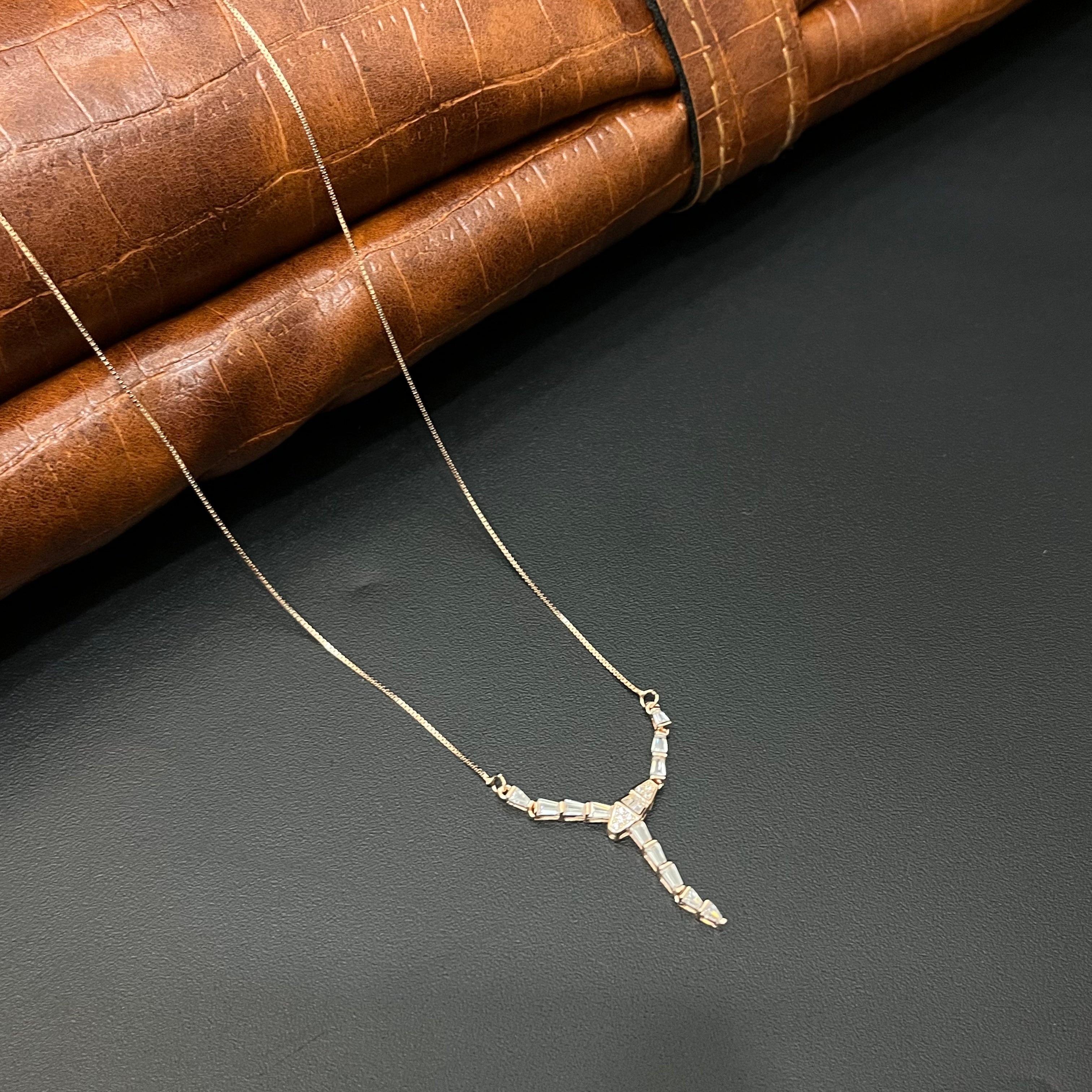 Silver Ladies Chain Snake Cz Rosegold