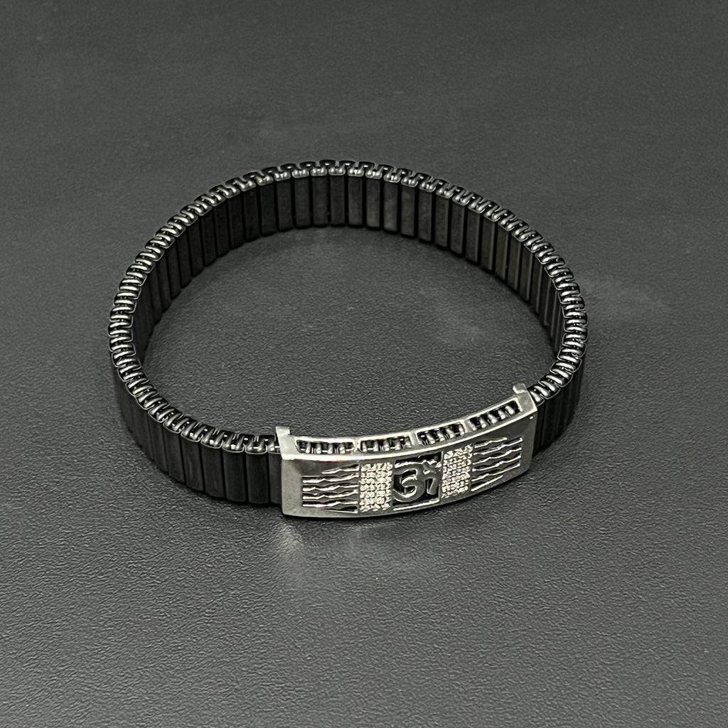 Silver Mens Flexible Band OM Rhodium