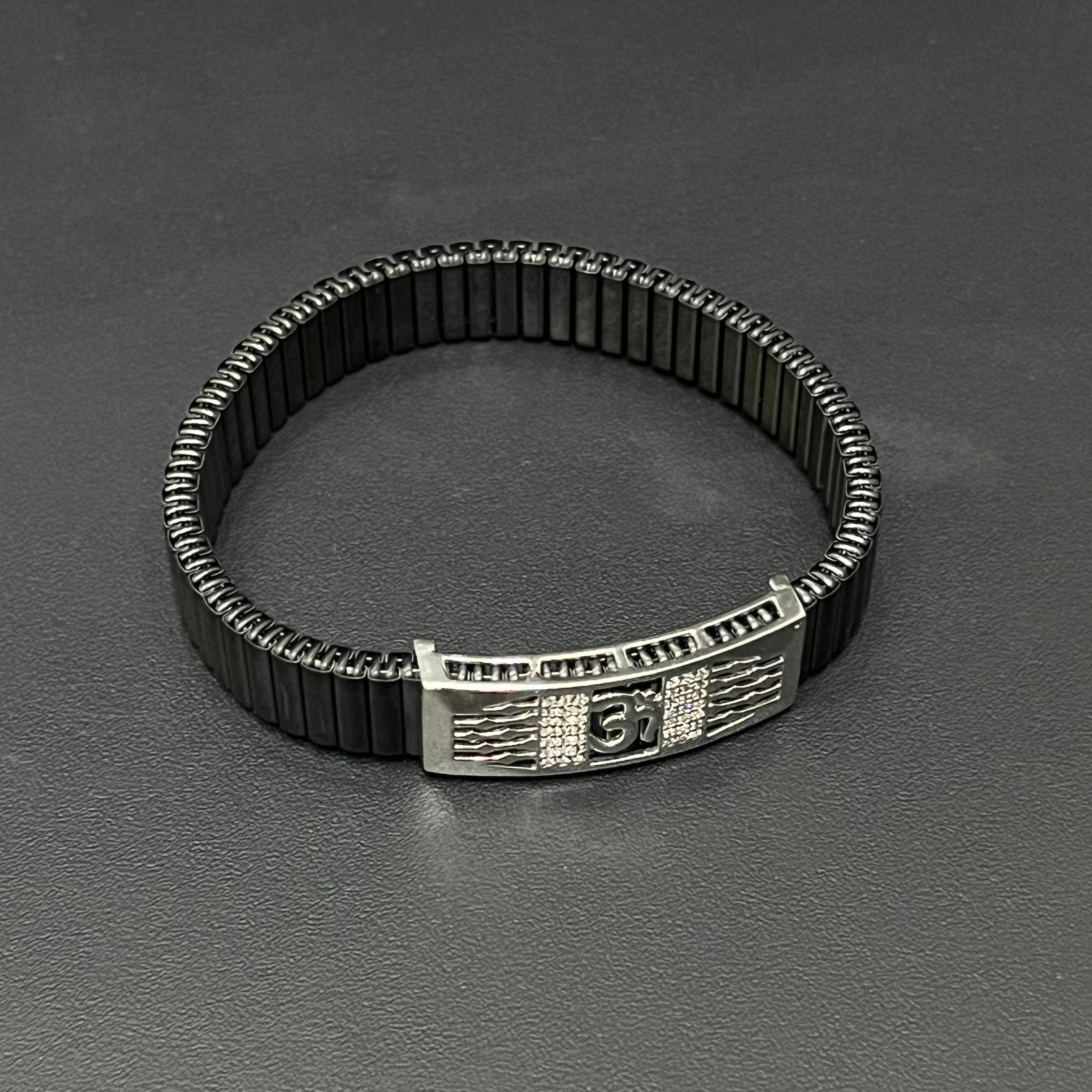 Silver Mens Flexible Band OM Rhodium
