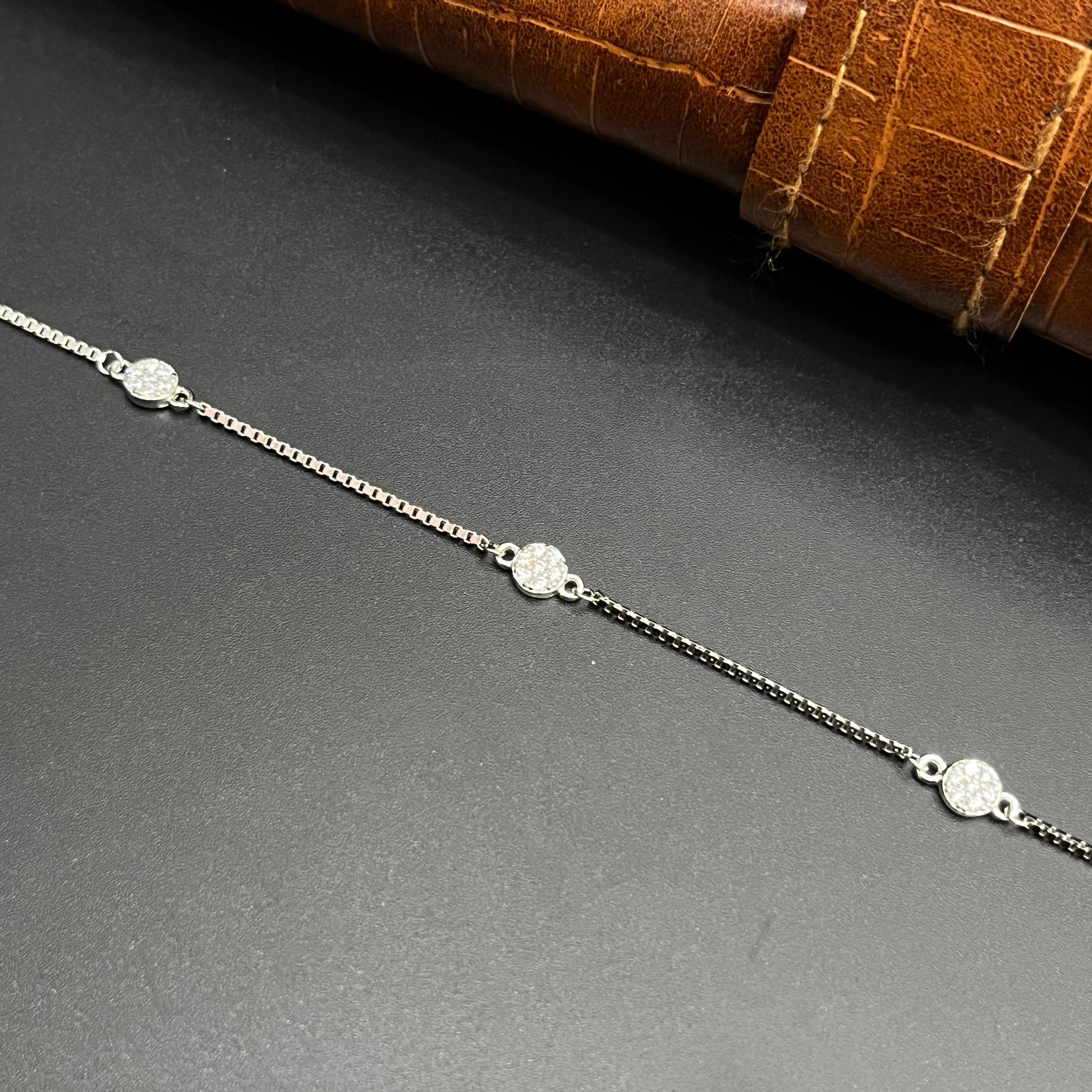 Silver Ladies Bracelet Three Diamond Stone Finish 925