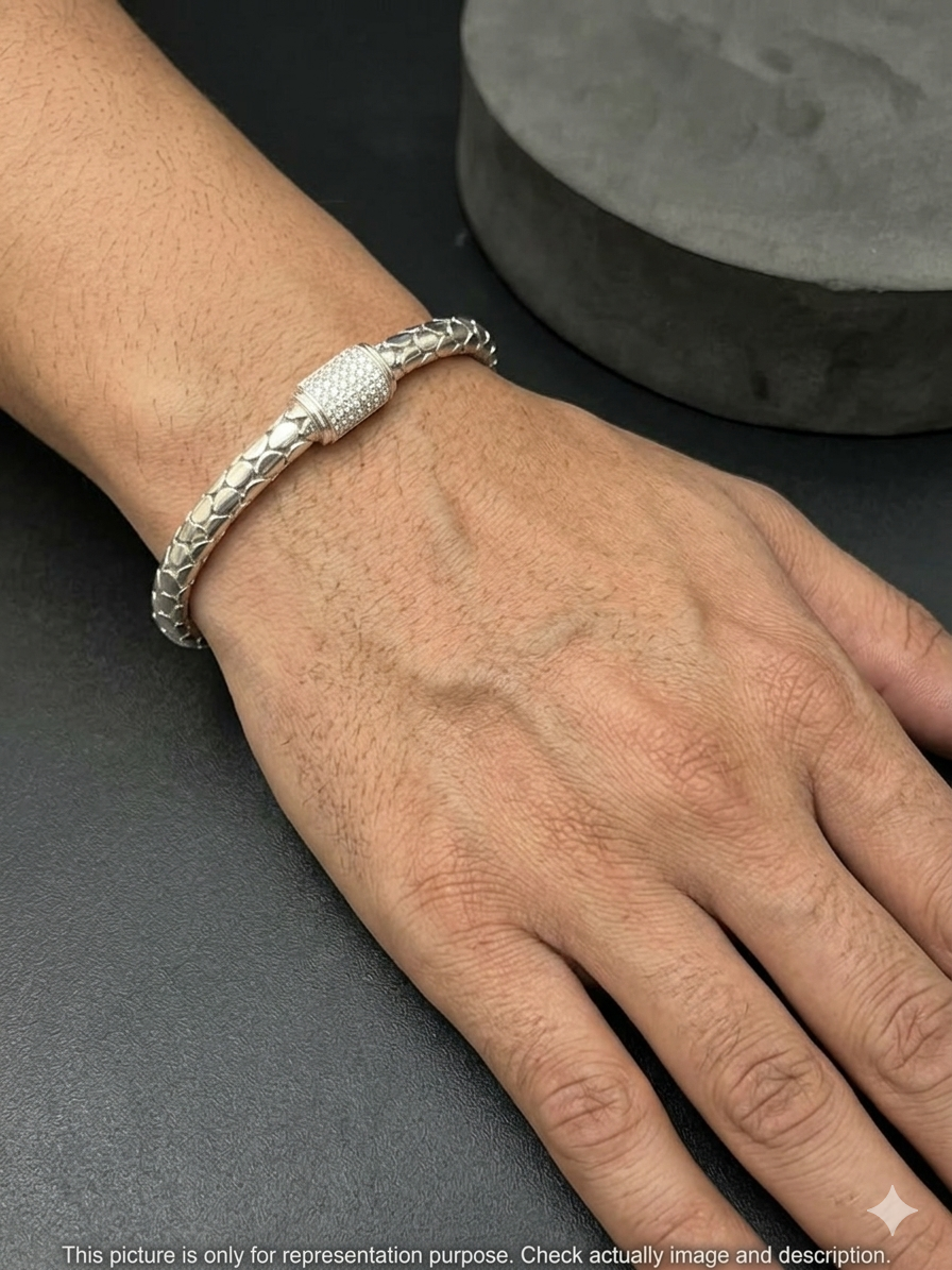 Silver Gents Bracelet Kathli Lock  AD Stoned