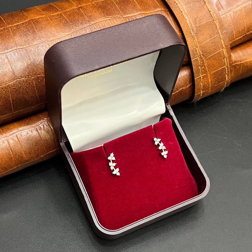Silver Second Studs 3 Parallel AD stones 925