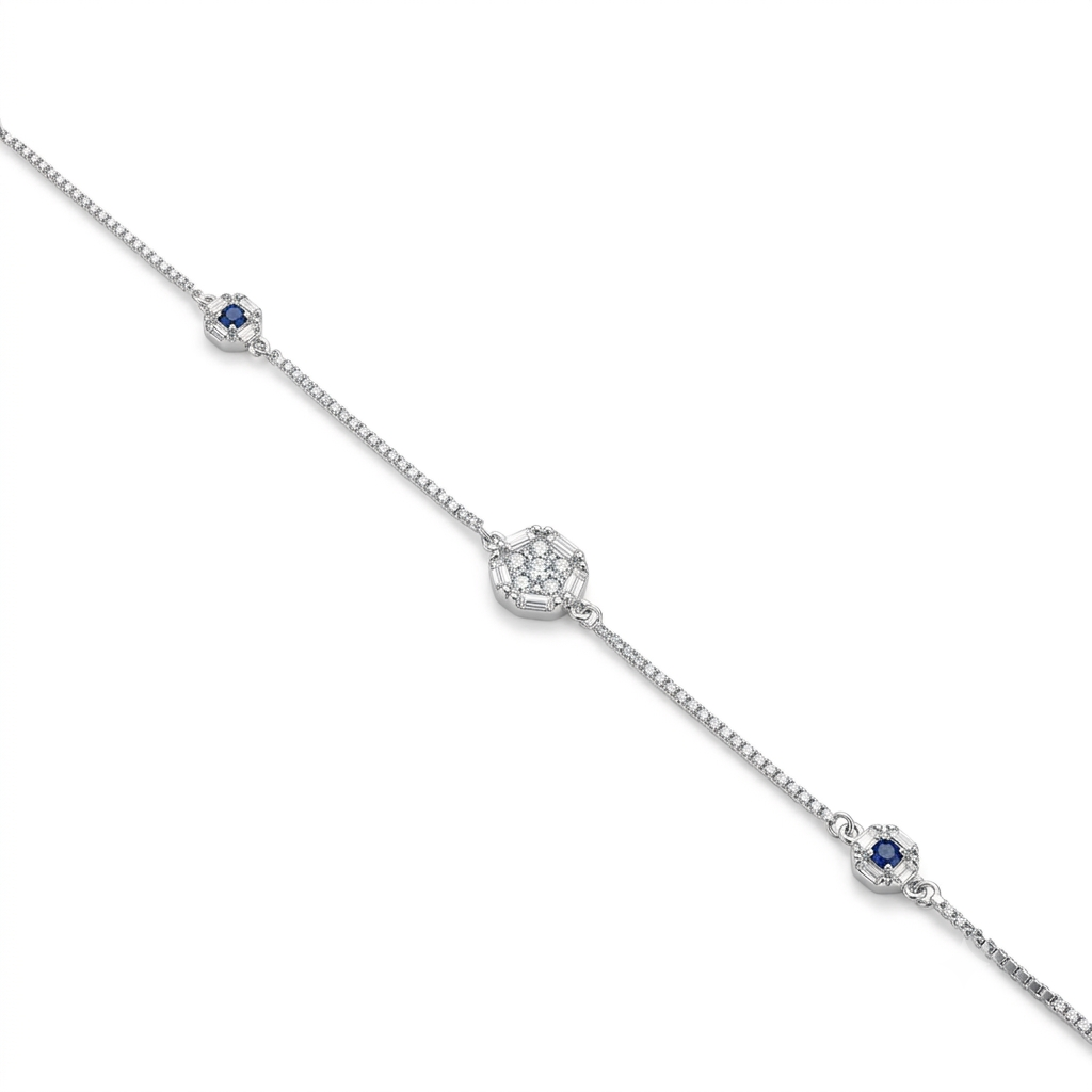Silver Ladies Bracelet Royal White Halo Link 925