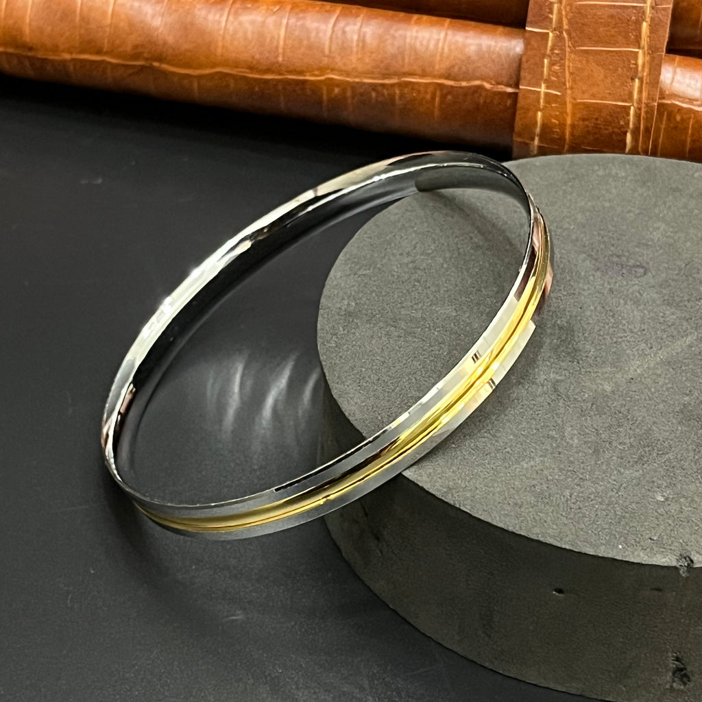Silver Mens Punjabi Kada Dual Tone Gold Finish M02