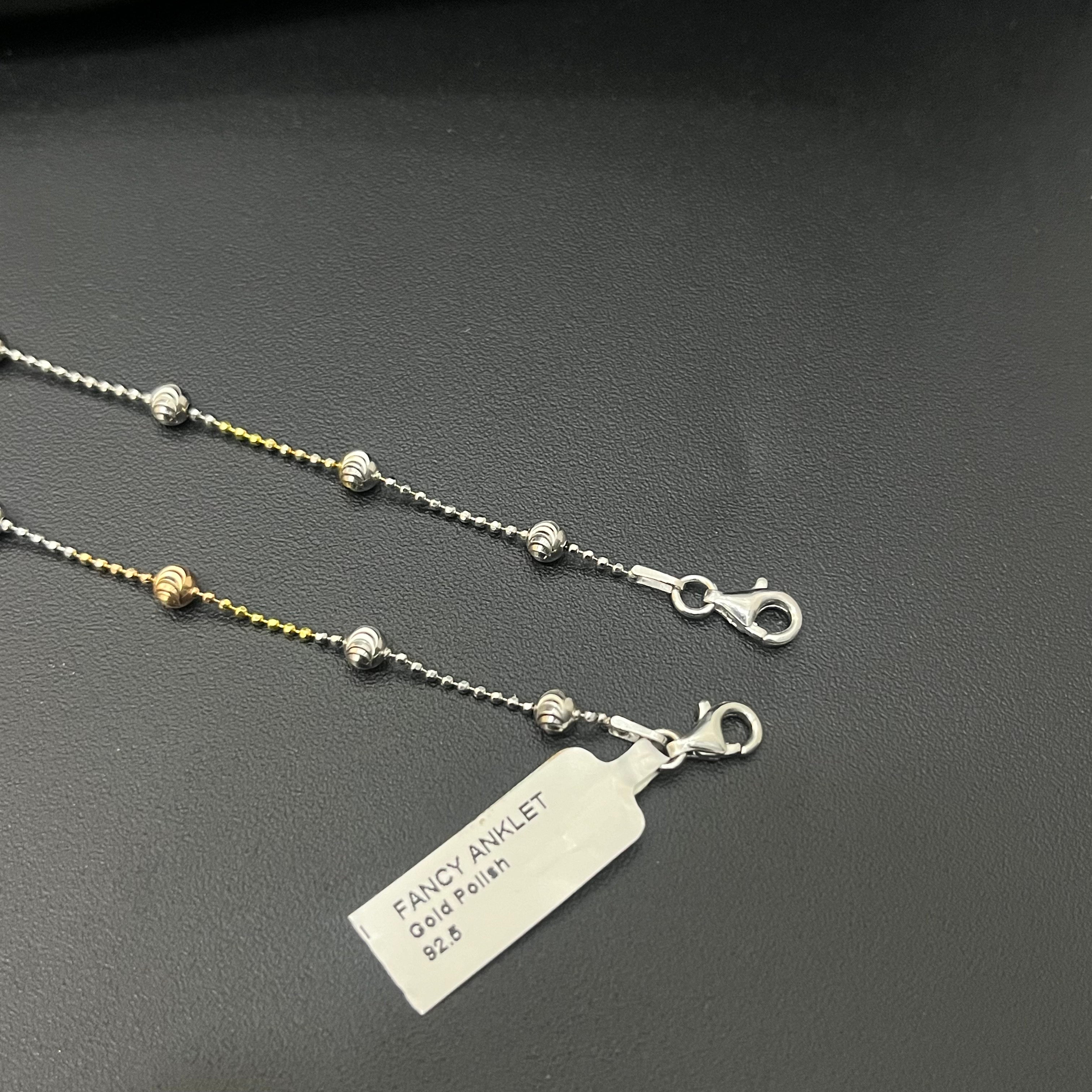 Silver Ladies Anklet Balls Gold Finished