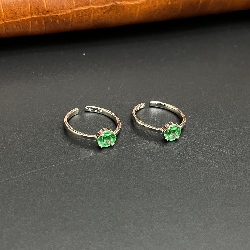 Silver Ladies Toe Rings 925 Green Circle 925