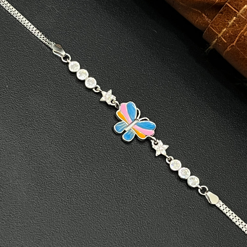 Silver Ladies Bracelet Epoxy Butterfly 925 E05
