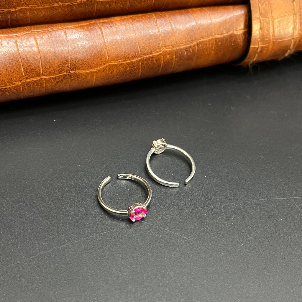 Silver Ladies Toe Rings Pink Stones Rosegold 925