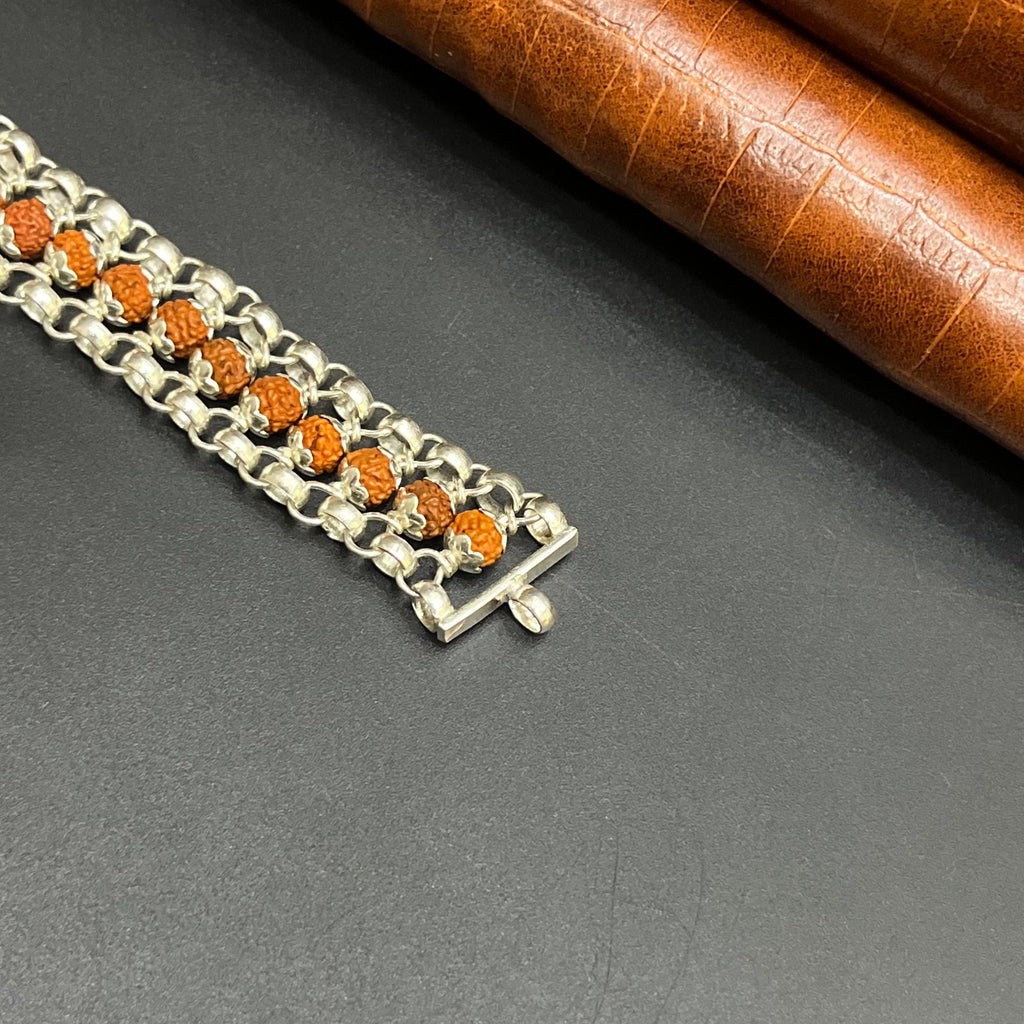 Silver Mens Bracelet Rudraksh Beeds Premium Finish 925