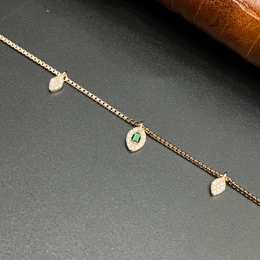 Silver Ladies Bracelet Royal Green Leaf Charm Rose Gold 925