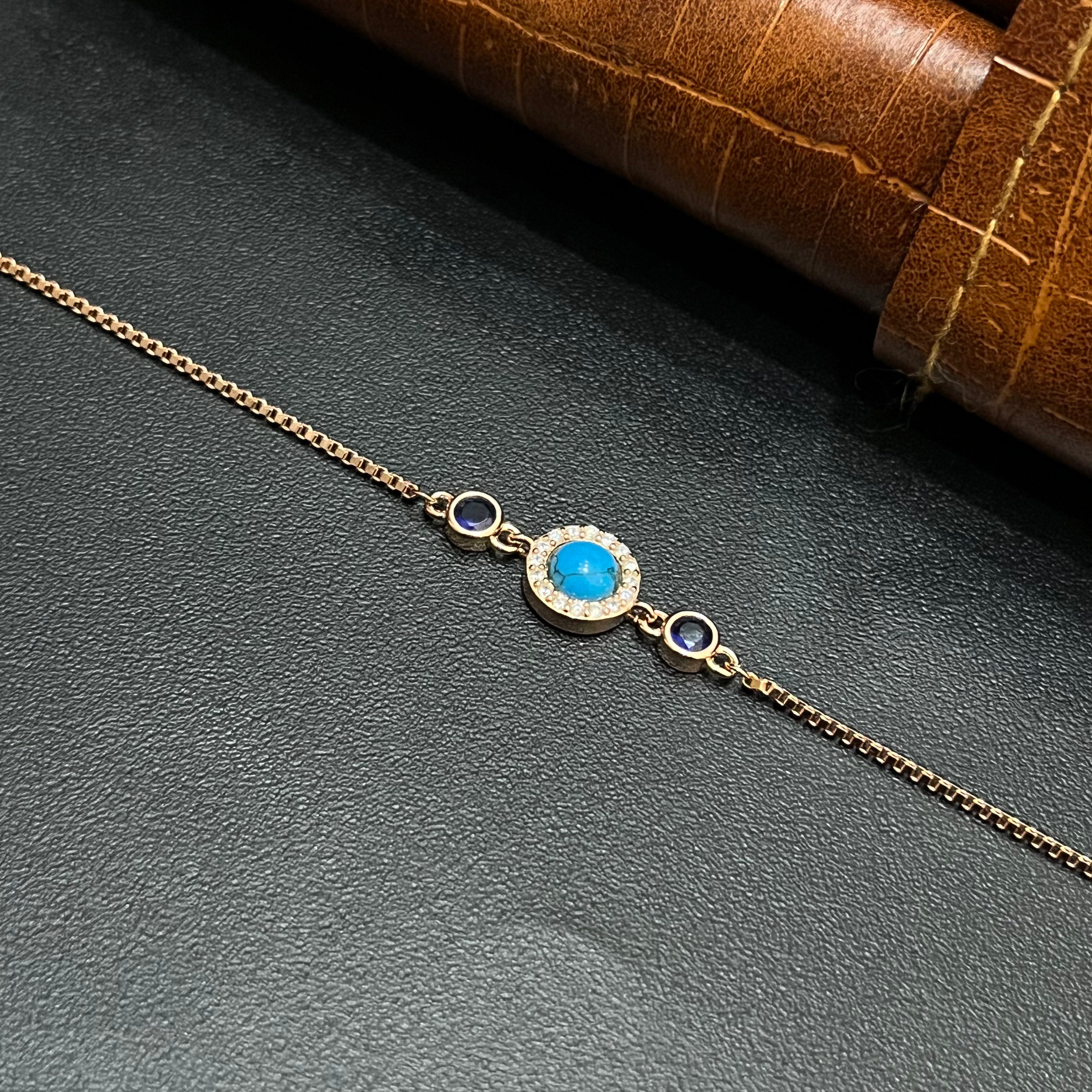 Silver Ladies Bracelet Turquoise Crystal Grace Rose Gold 925